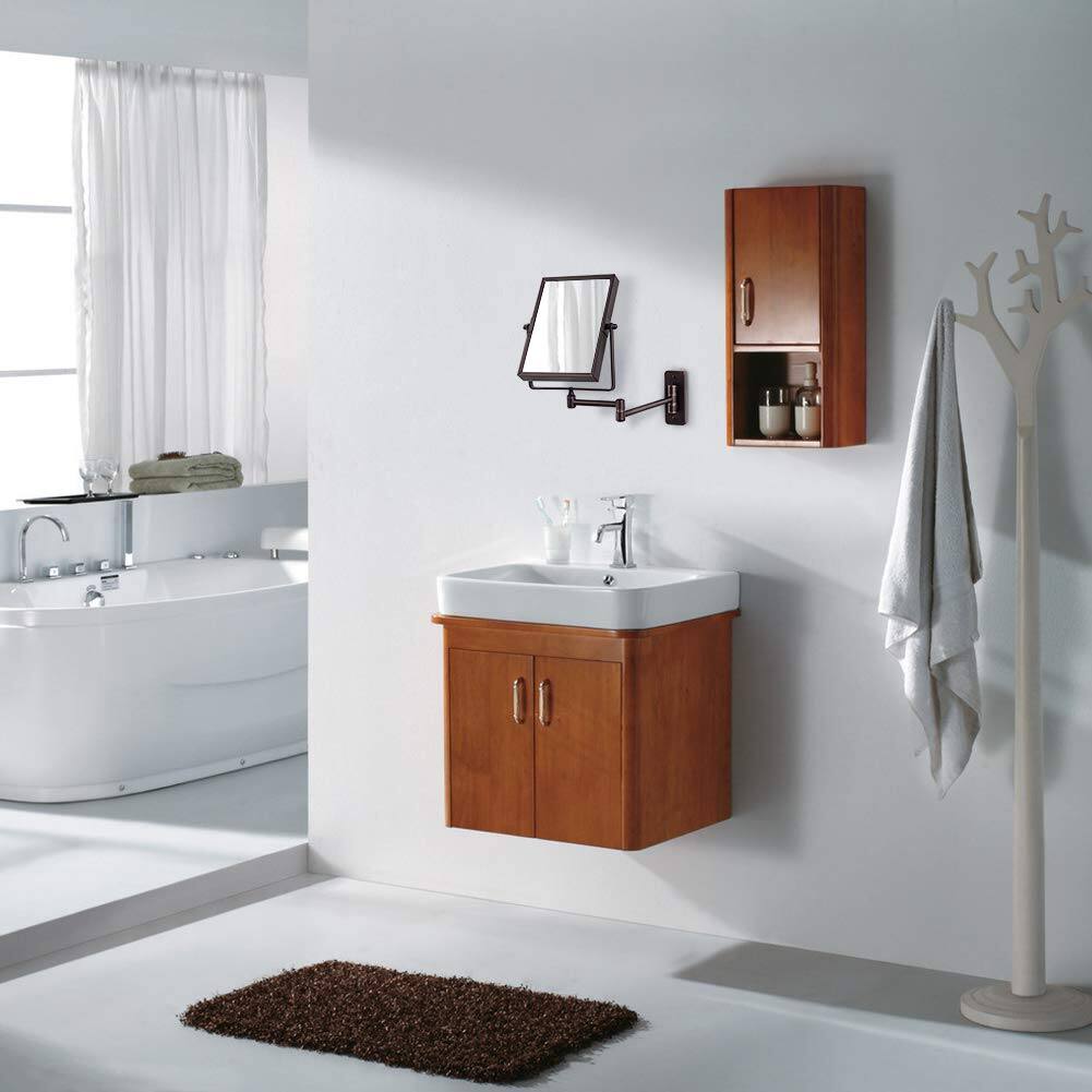 Alt View 4. Comfort Essence - QiMH Wall Mounted Makeup Vanity Mirror Rectangular 3X Magnifying with Extendable Arm Bronze Double-Sided ... - Default.