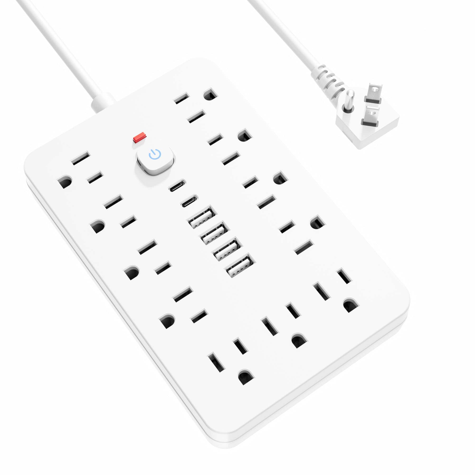 Dazzed Corner - 11 Outlets Surge Protector Power Strip, 5FT Extension Cord - White
