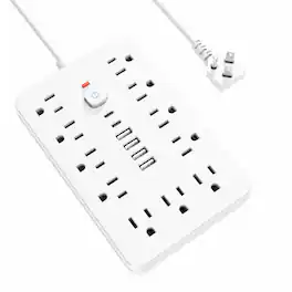 Dazzed Corner - 11 Outlets Surge Protector Power Strip, 5FT Extension Cord - White