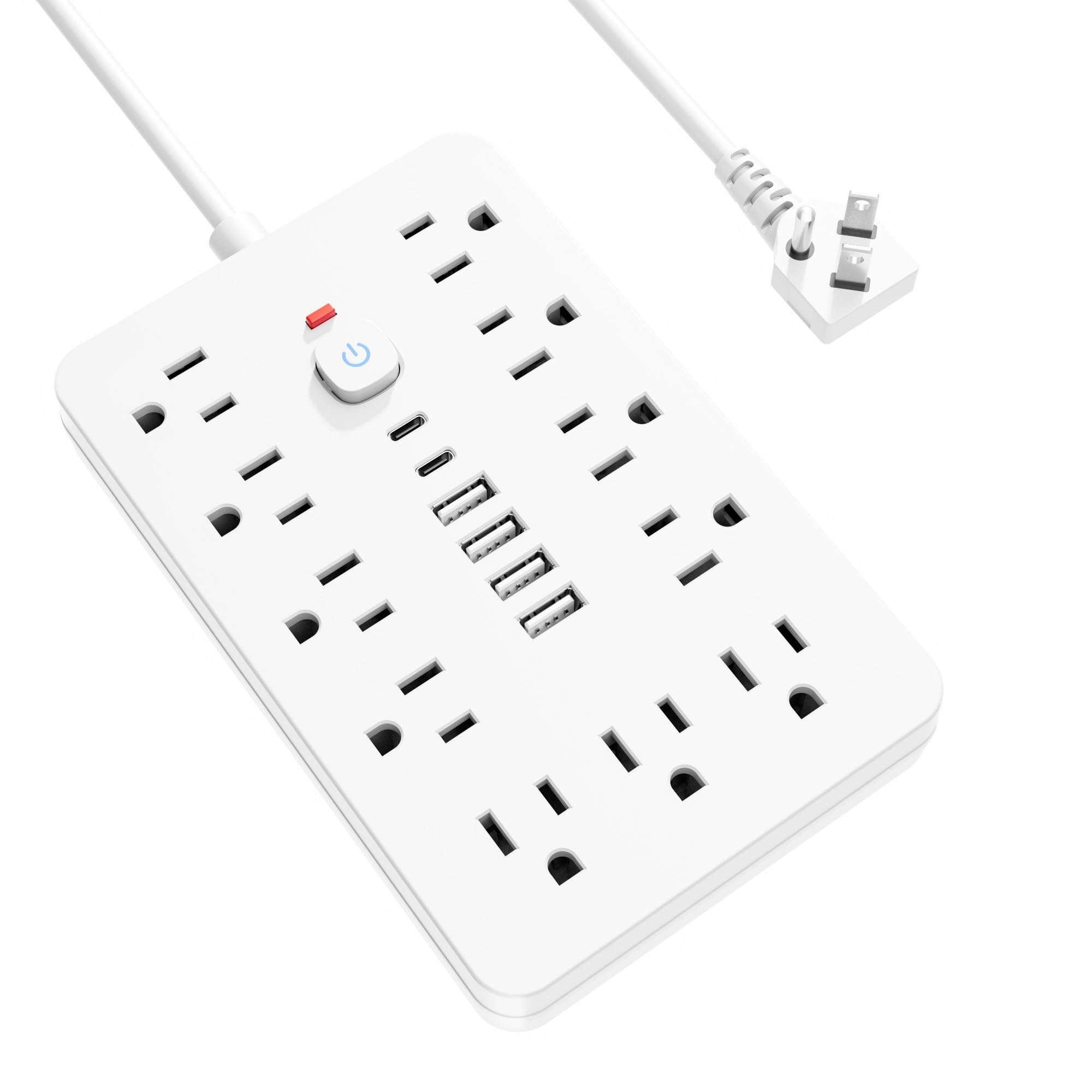 Front. Dazzed Corner - 11 Outlets Surge Protector Power Strip, 5FT Extension Cord - White.