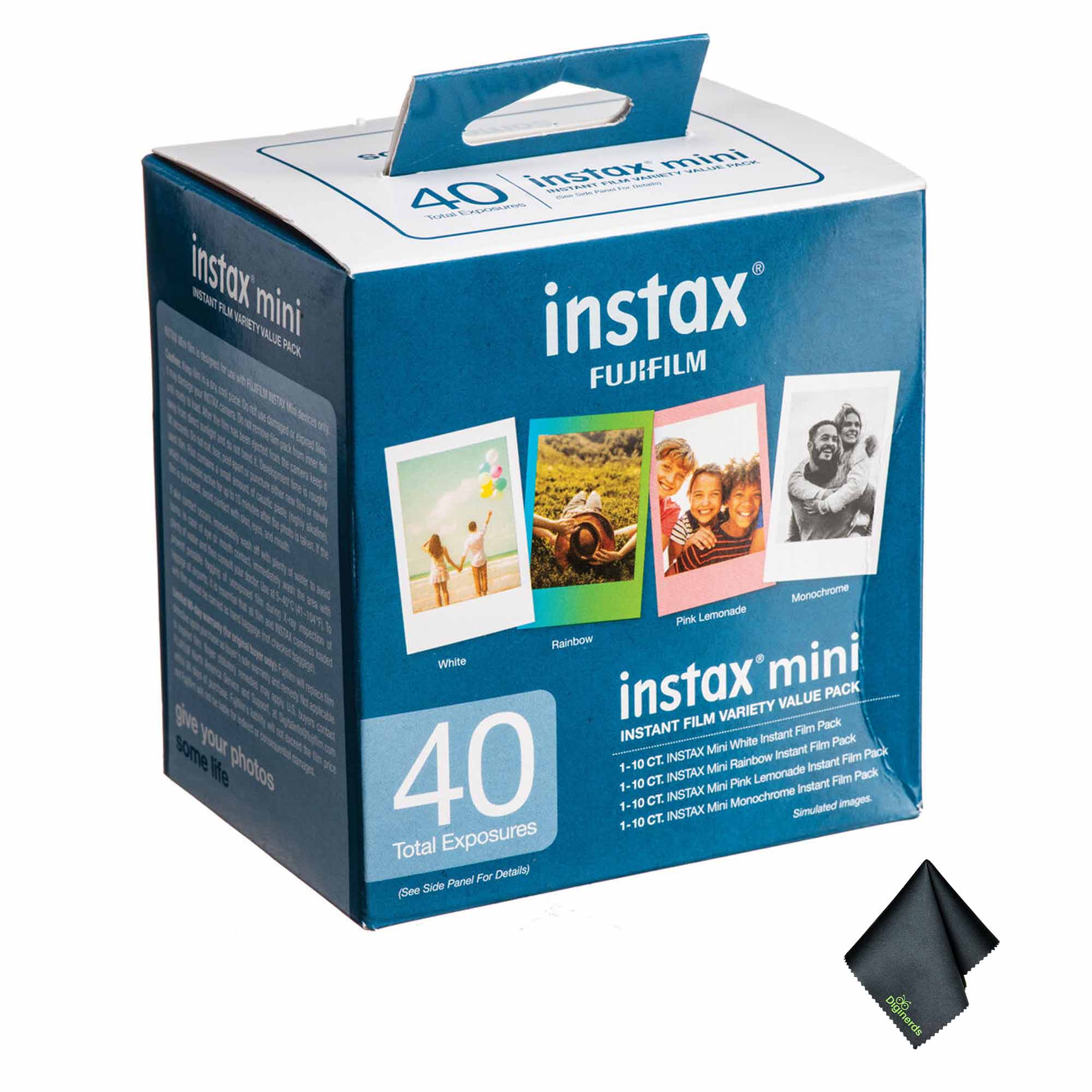 Fujifilm - INSTAX MINI Instant Film Variety Value Pack (40 Exposures), Microfiber Cleaning Cloth, Bundle