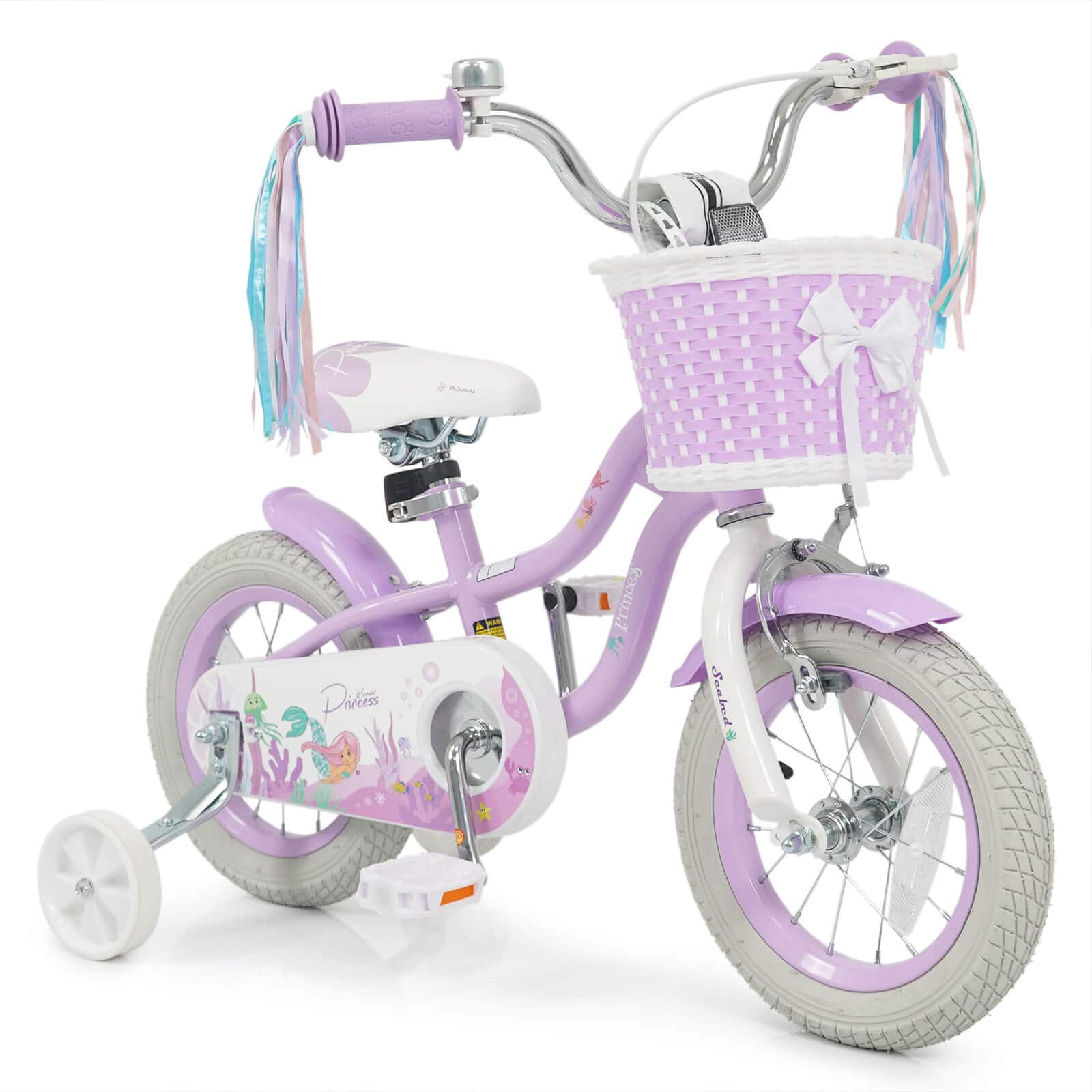 Costway - 12" Kids Bike, Toddler Bicycle with Training Wheels, Hand & Coaster Brakes - Purple