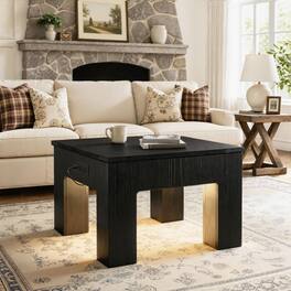Aheaplus - Square Coffee Table with Charging Station and LED Lights for Living Room - Black