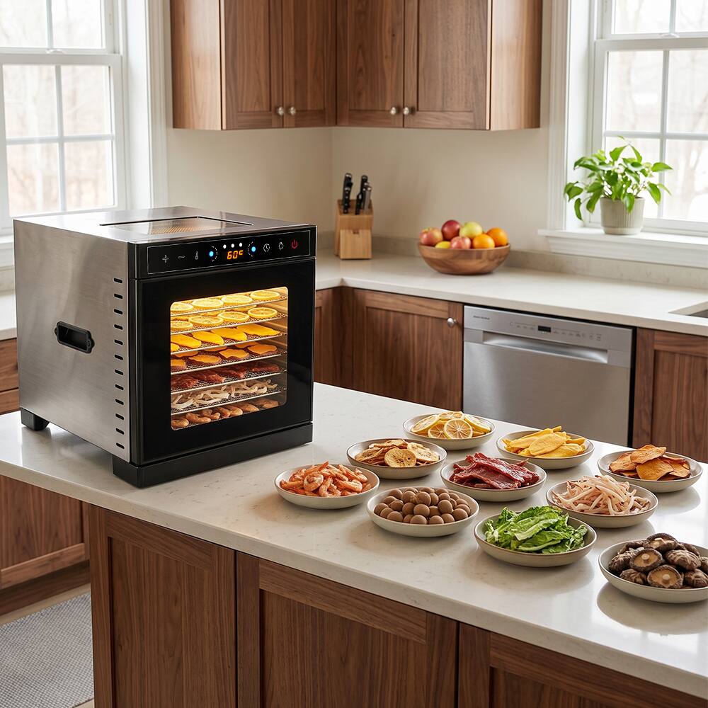 Alt View 7. Topteng - Food Dehydrator with Top Glass Window – Dual-Layer Insulation, 360° Hot Air, Quiet, Fit for Fruit,Jerky,Herbs&Pet Treats - Gray.