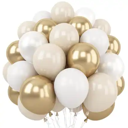 Front. Vulpecula Spade - White and Gold Balloons, 12 Inch White Sand Gold Metallic Latex Balloons, Beige Gold Party Balloons for Boho Birthday - Sand White Gold.