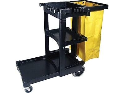 Alt View 2. RubberMaid - Rubbermaid Janitorial 3-Shelf Cleaning Cart with Bag (FG617388BLA) - Black.