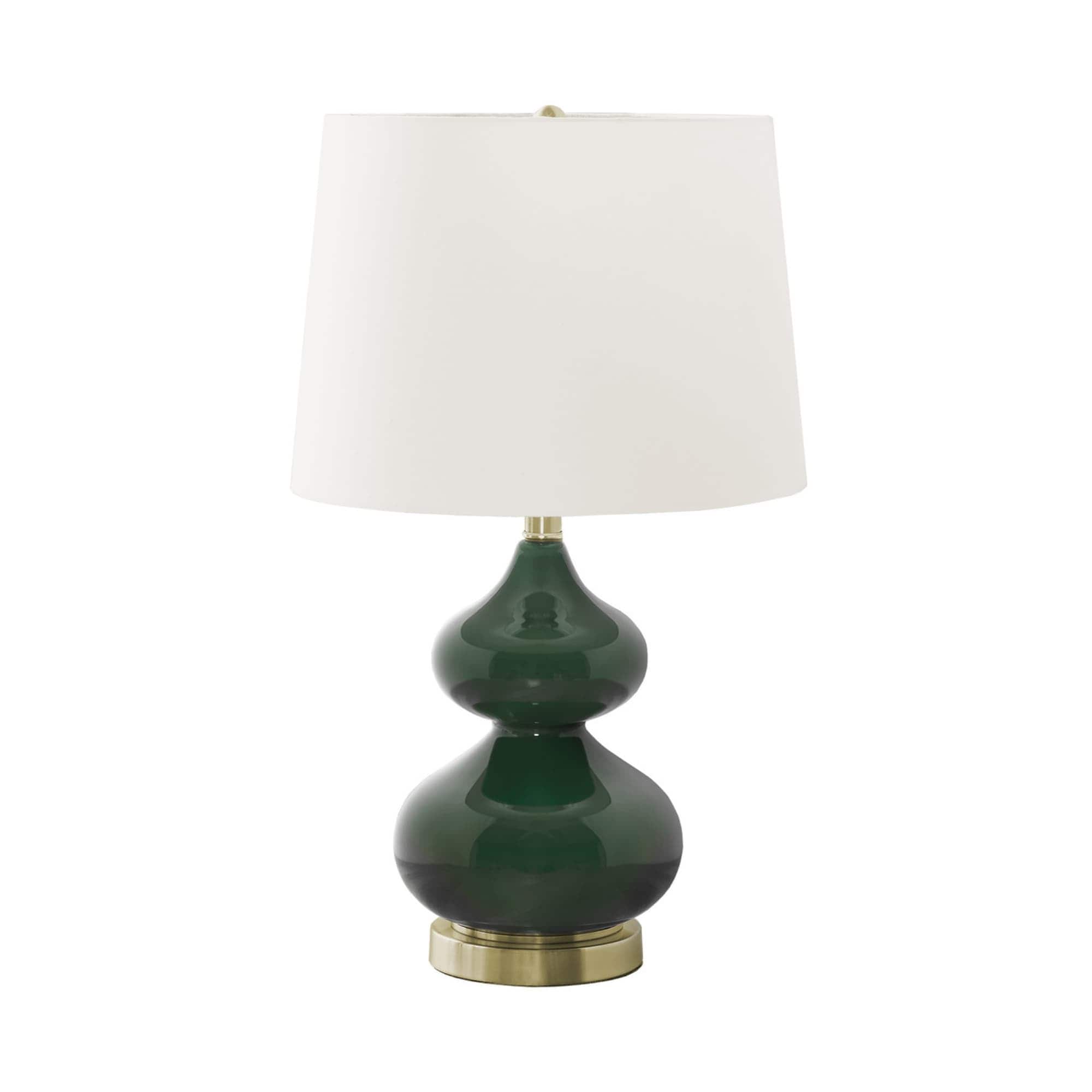 Luckbyte - 24 Inch Green Glass Table Lamp Ivory Cream Shade Contemporary Desk Lamp