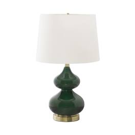 Luckbyte - 24 Inch Green Glass Table Lamp Ivory Cream Shade Contemporary Desk Lamp