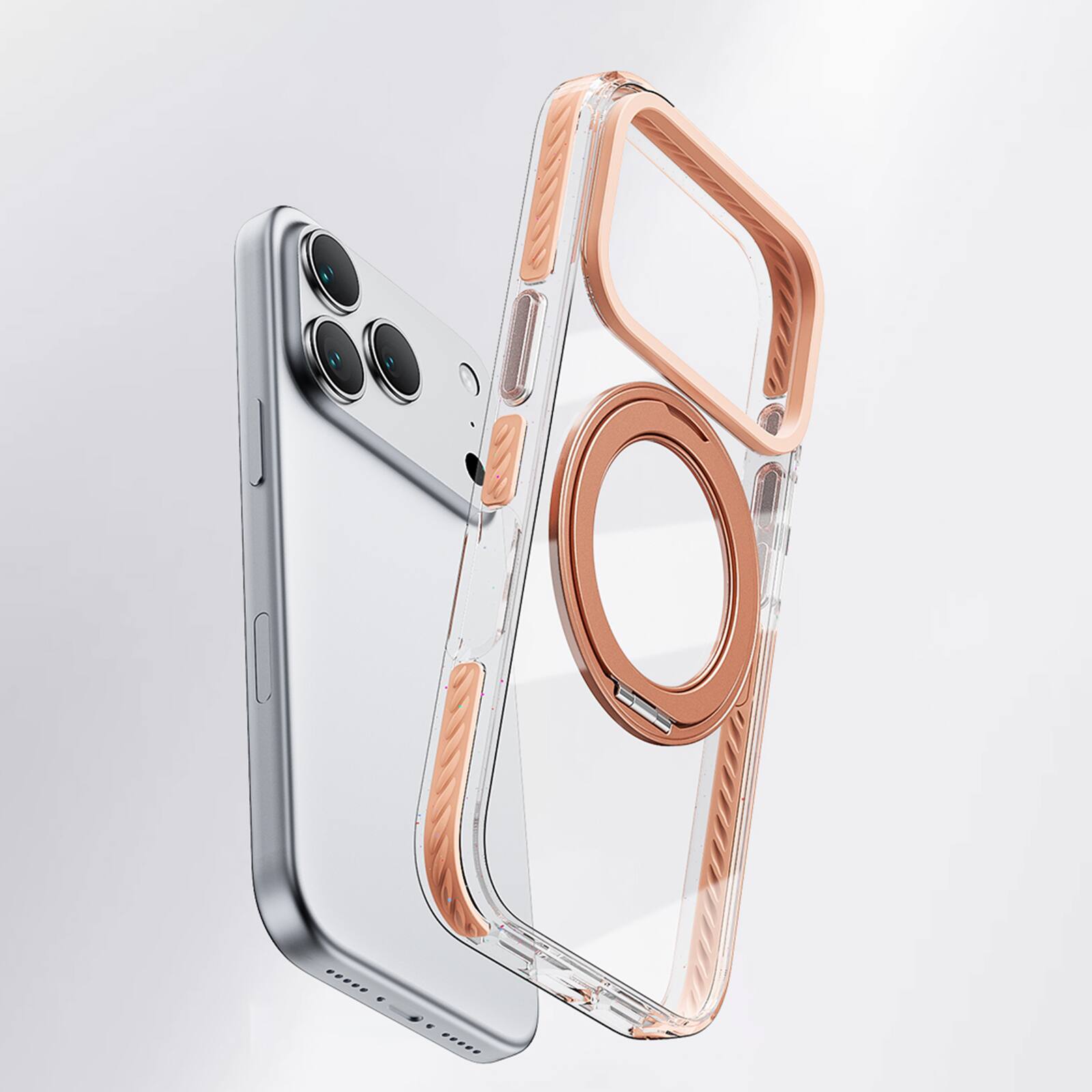 Left. Dteck - Magnetic Clear Case for Apple iPhone 17 Pro Max with 360 Rotating Ring Stand, Transparent Shockproof Protective Cover - Green.