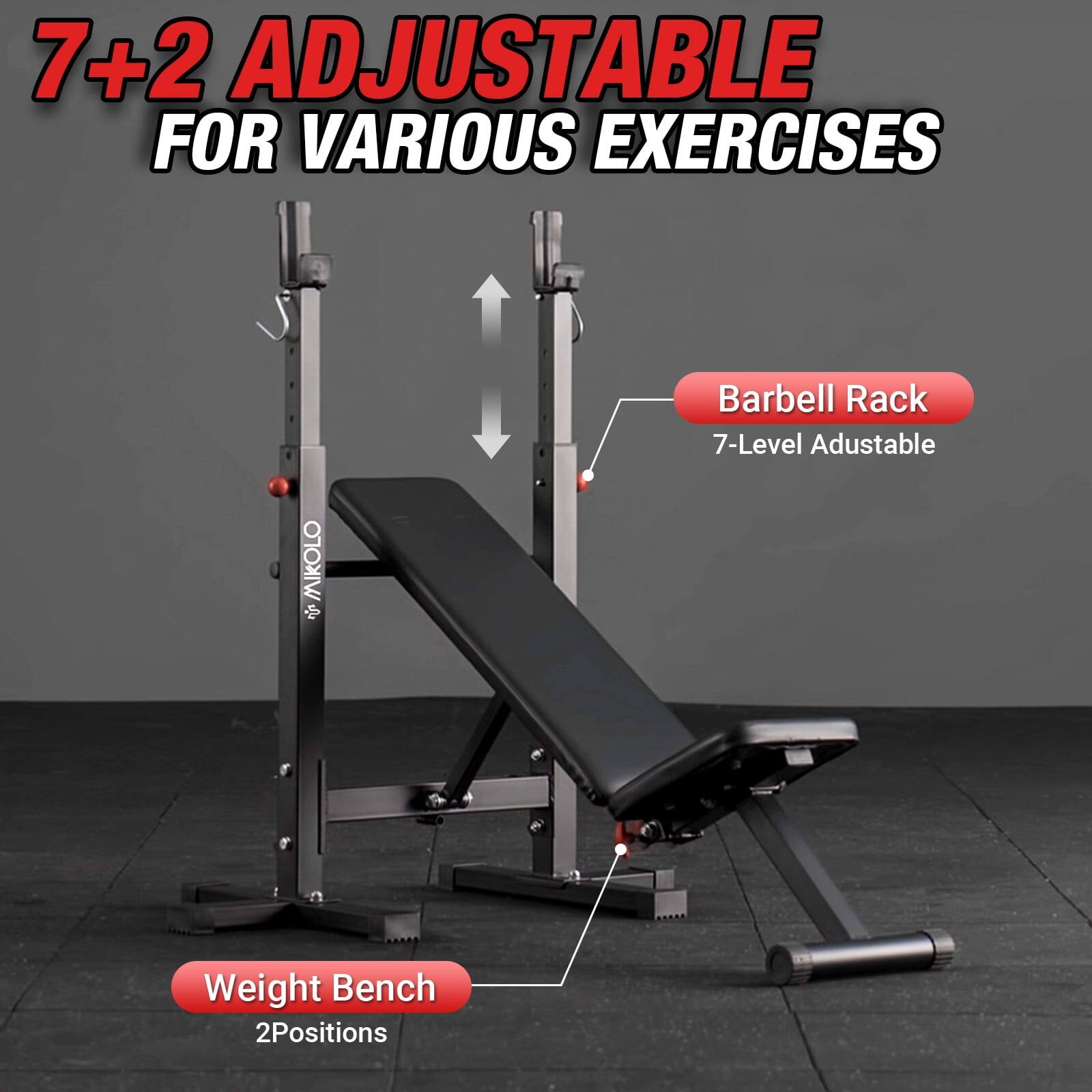 7+2 Adjustable for Various Exercises

Barbell Rack
7-Level Adjustable

Weight Bench
2 Positions