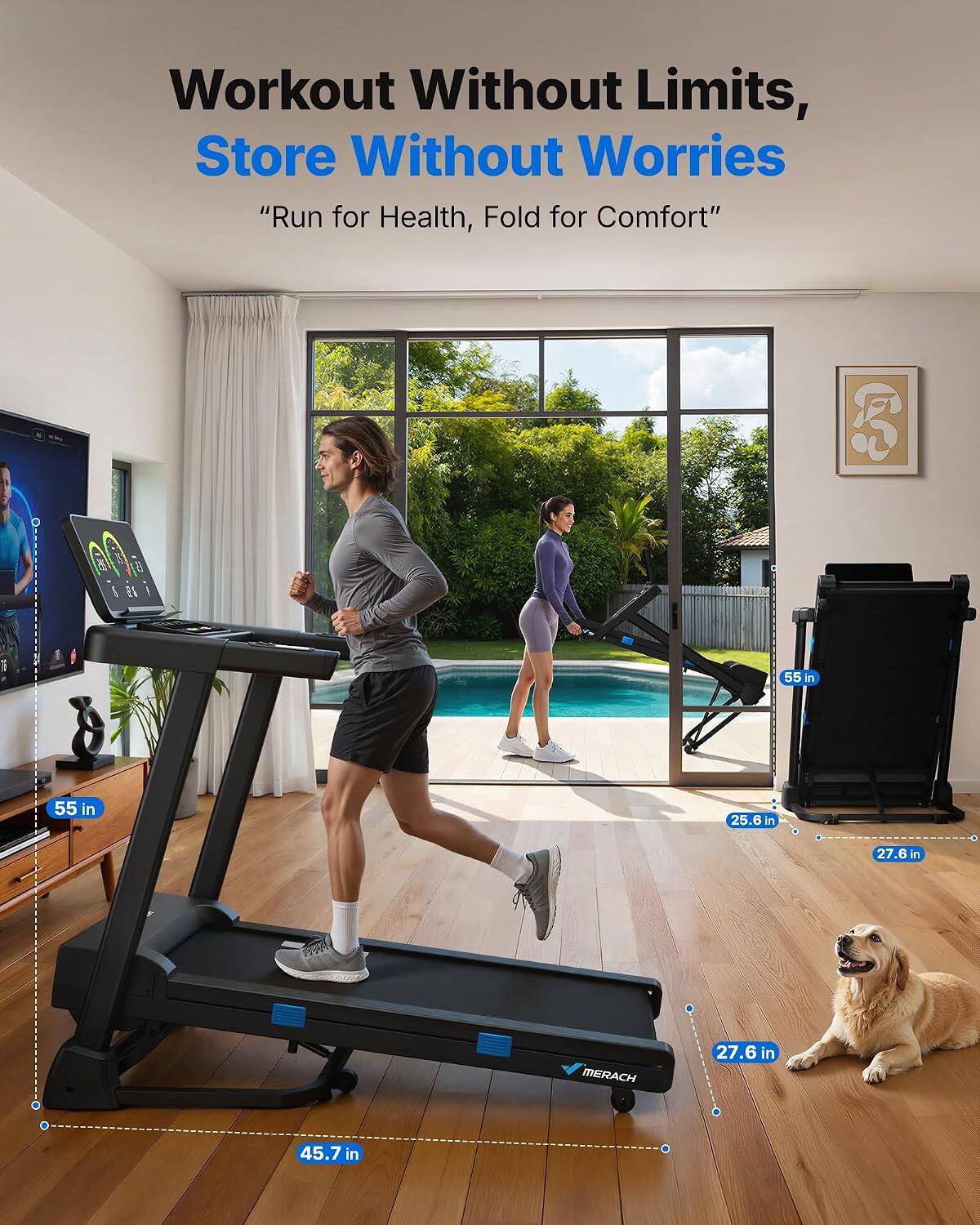 Workout Without Limits, Store Without Worries "Run for Health, Fold for Comfort"

55 in
25.6 in
27.6 in
45.7 in
27.6 in