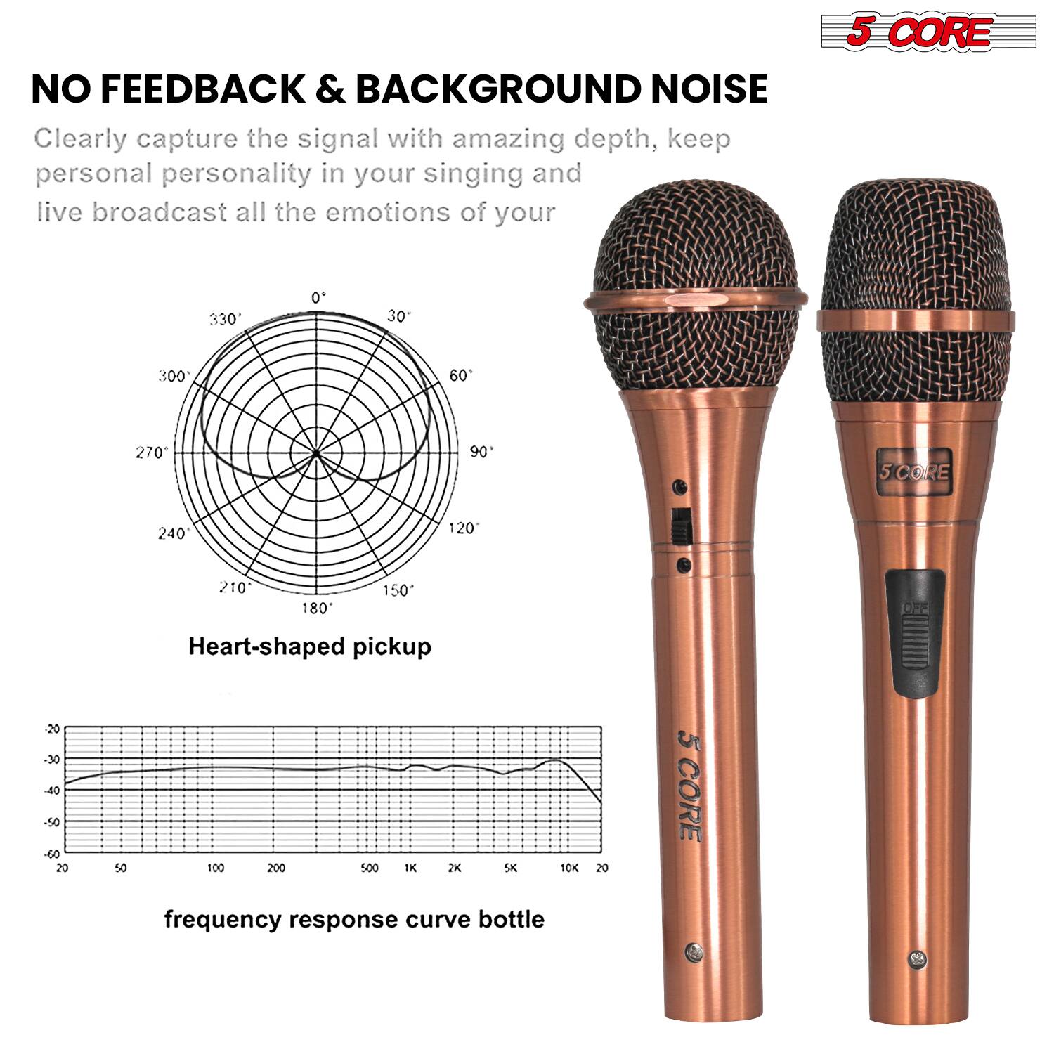 **NO FEEDBACK & BACKGROUND NOISE**

Clearly capture the signal with amazing depth, keep personal personality in your singing and live broadcast all the emotions of your

**Heart-shaped pickup**

**frequency response curve bottle**