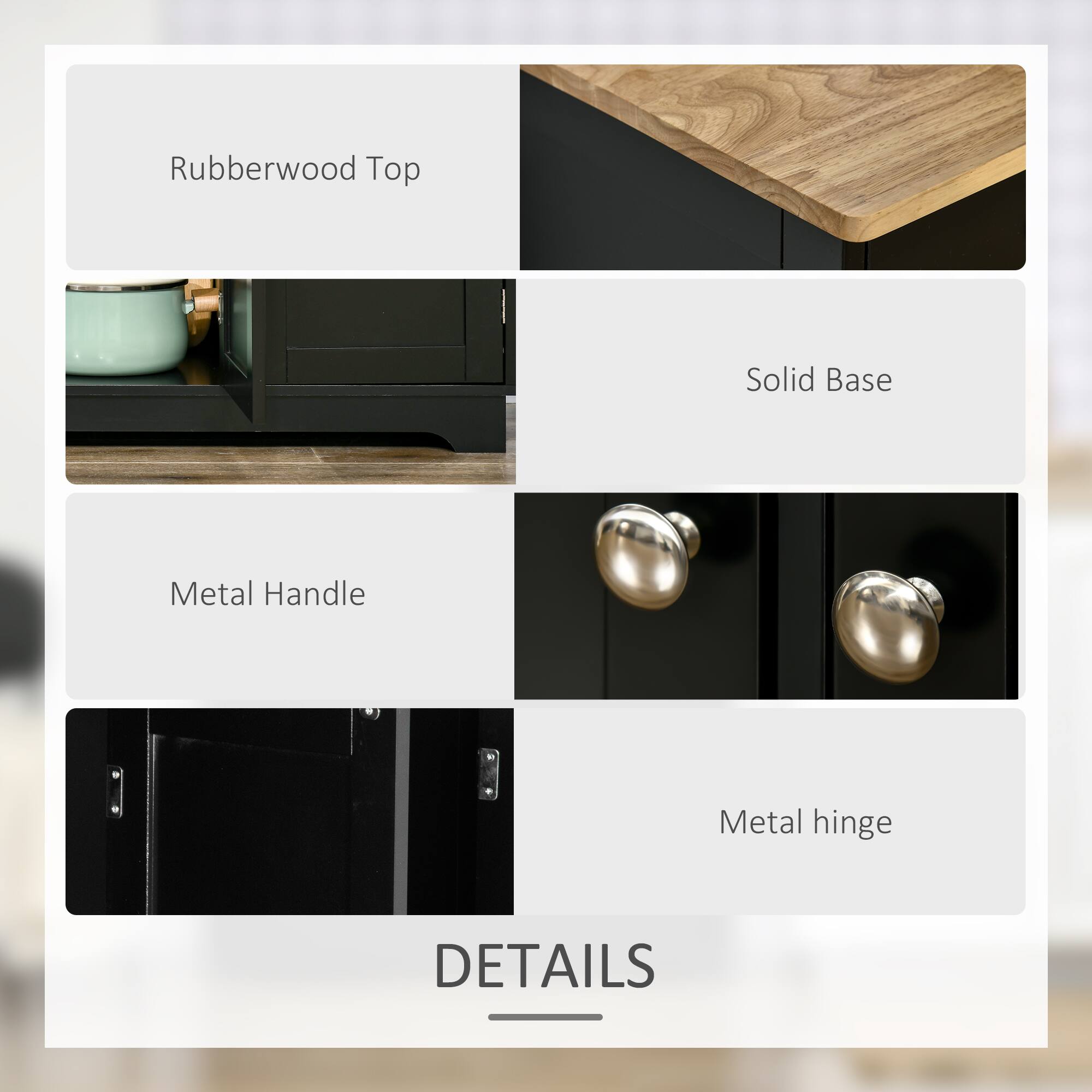 Rubberwood Top, Solid Base, Metal Handle, Metal hinge