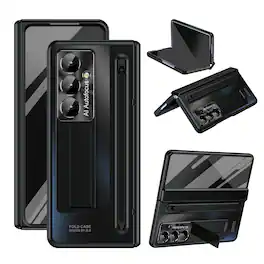 Dteck - For Samsung Galaxy Z Fold8 Ultra Case Rugged Built-in Screen Protector Hinge Protection Invisible Kickstand+Stylus - Black