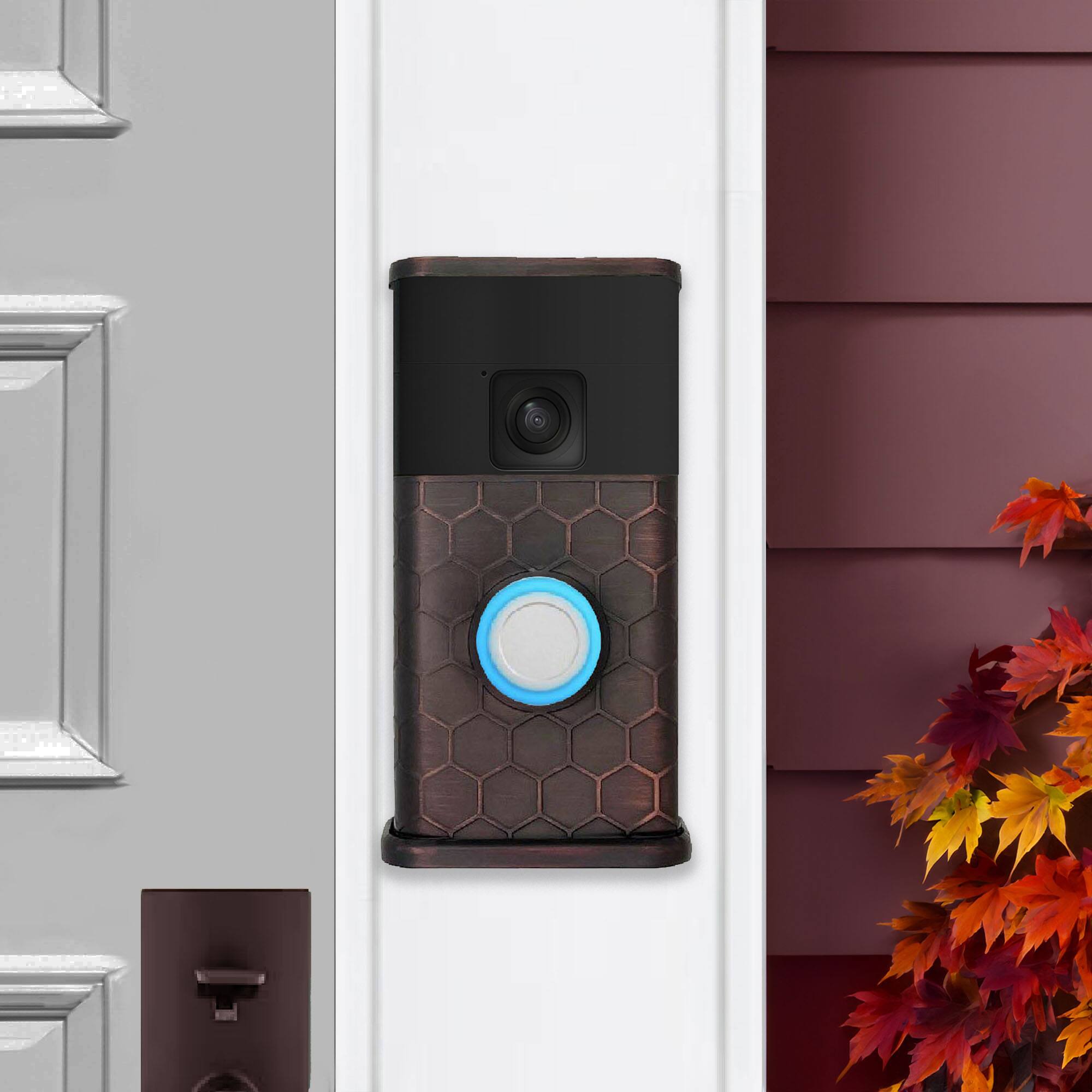 Alt View 3. Michael Healy - Honeycomb Video Doorbell Cover (Ring Battery Doorbell 2024 Release) - Oiled Bronze.