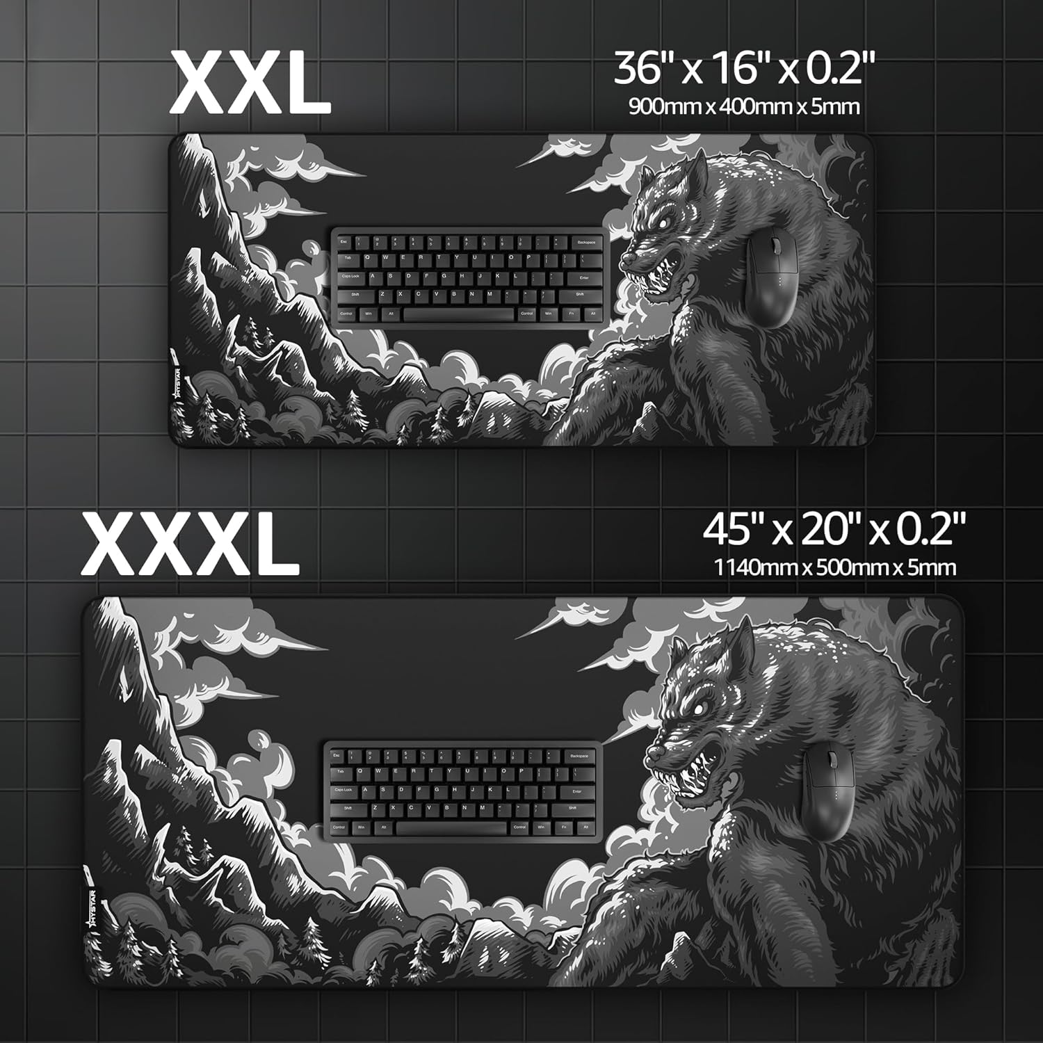 XXL  
36" x 16" x 0.2"  
900mm x 400mm x 5mm  

XXXL  
45" x 20" x 0.2"  
1140mm x 500mm x 5mm