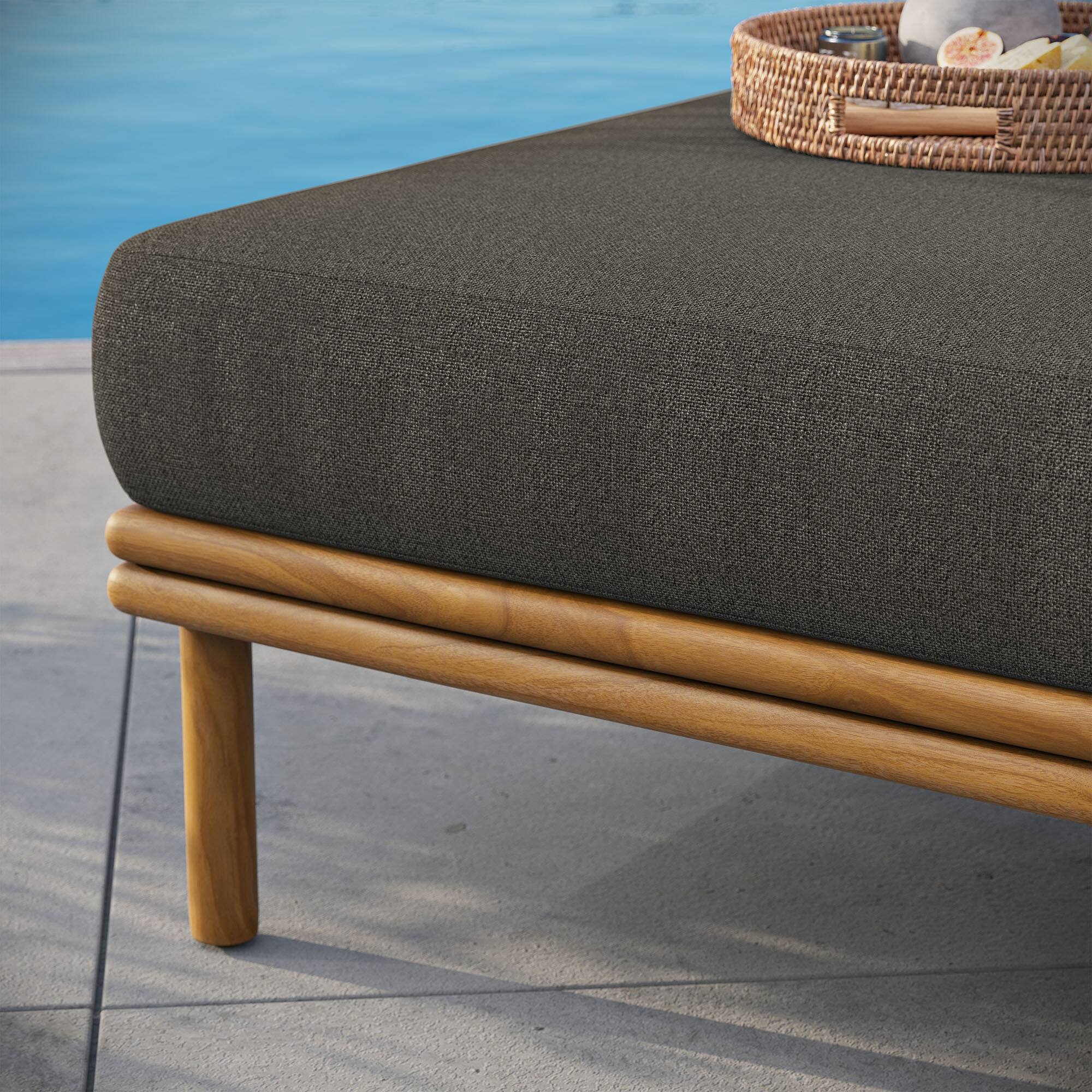 Alt View 1. Modway - Wren Outdoor Patio Teak Wood Ottoman by Modway - Natural Flint Gray.