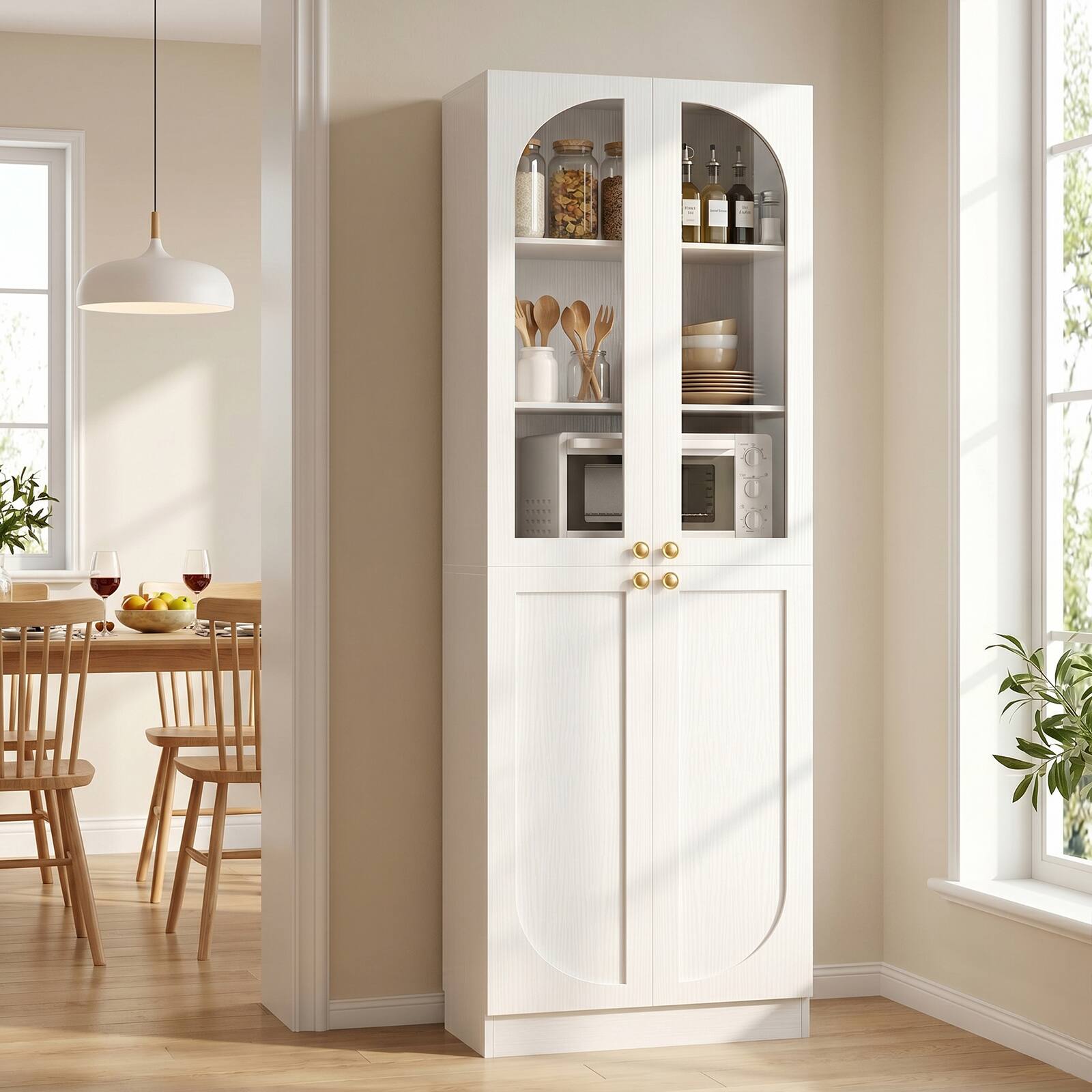 Alt View 1. Aheaplus - 80'' Tall Bathroom Storage Cabinet, 6-Tier Linen Cabinet with Glass Doors and Adjustable Shelves - White.