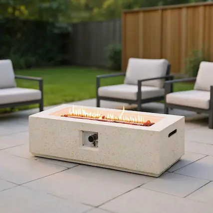 Front. Kadyn - Fire Pit Table Fire Bowl TableOutdoor Firepit Table42 Inch 50 000 BTU Rectangle Terrazzo Fire Pit Table with PVC - White.