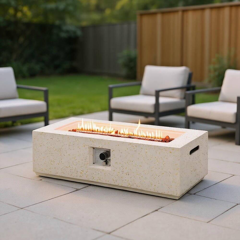 Front. Kadyn - Fire Pit Table Fire Bowl TableOutdoor Firepit Table42 Inch 50 000 BTU Rectangle Terrazzo Fire Pit Table with PVC - White.