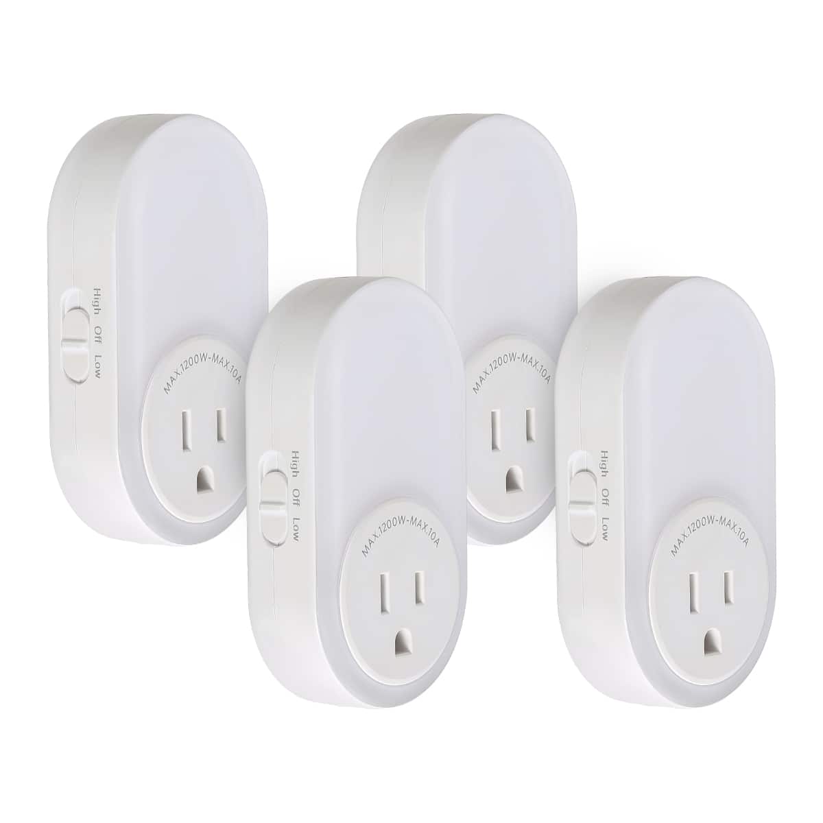 Dawnrise - Dusk to Dawn Plug in LED Night Light with Socket, 2 Color Temperatures and 2 Brightness Levels​ (4-Pack)