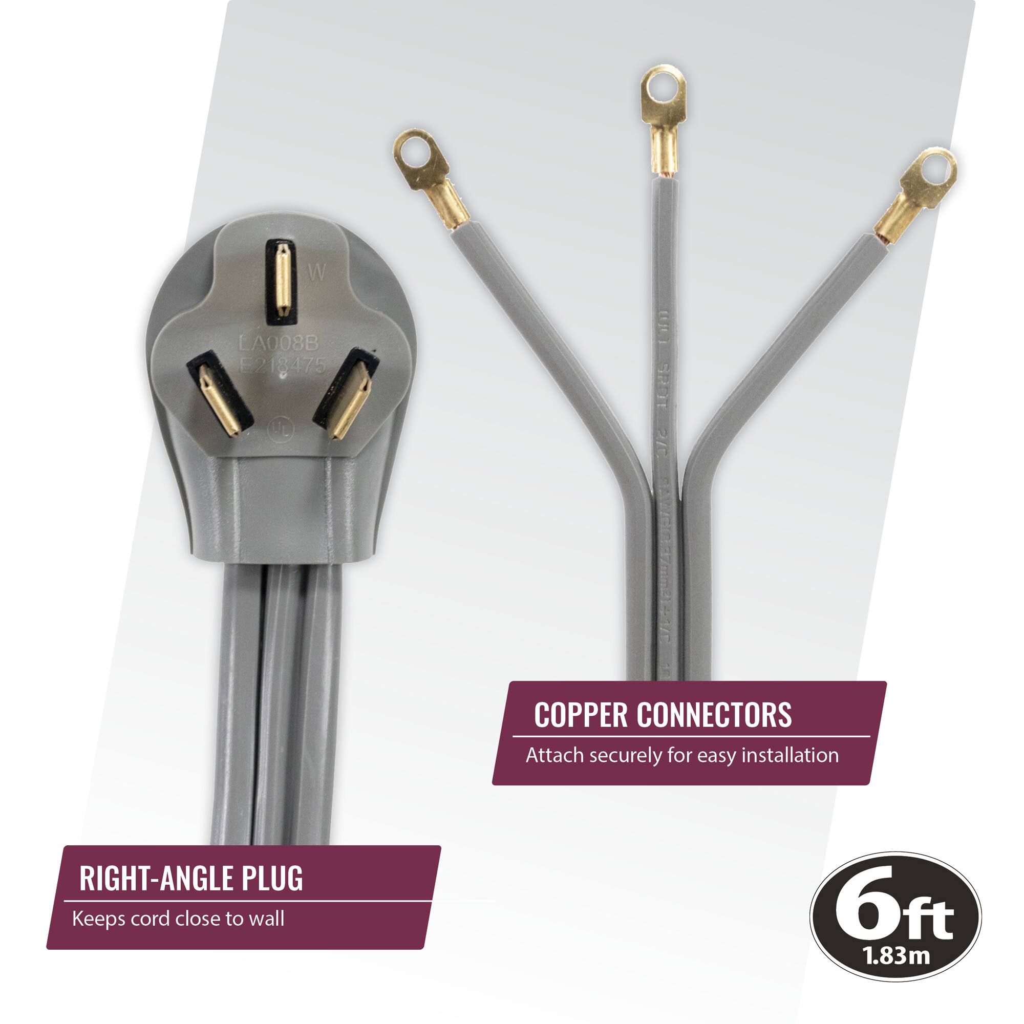 W LA008B E2 8475 U 1ia GPDI 2G 01/260w2Pcm COPPER CONNECTORS Attach securely for easy installation RIGHT-ANGLE PLUG Keeps cord close to wall 6ft 1.83m