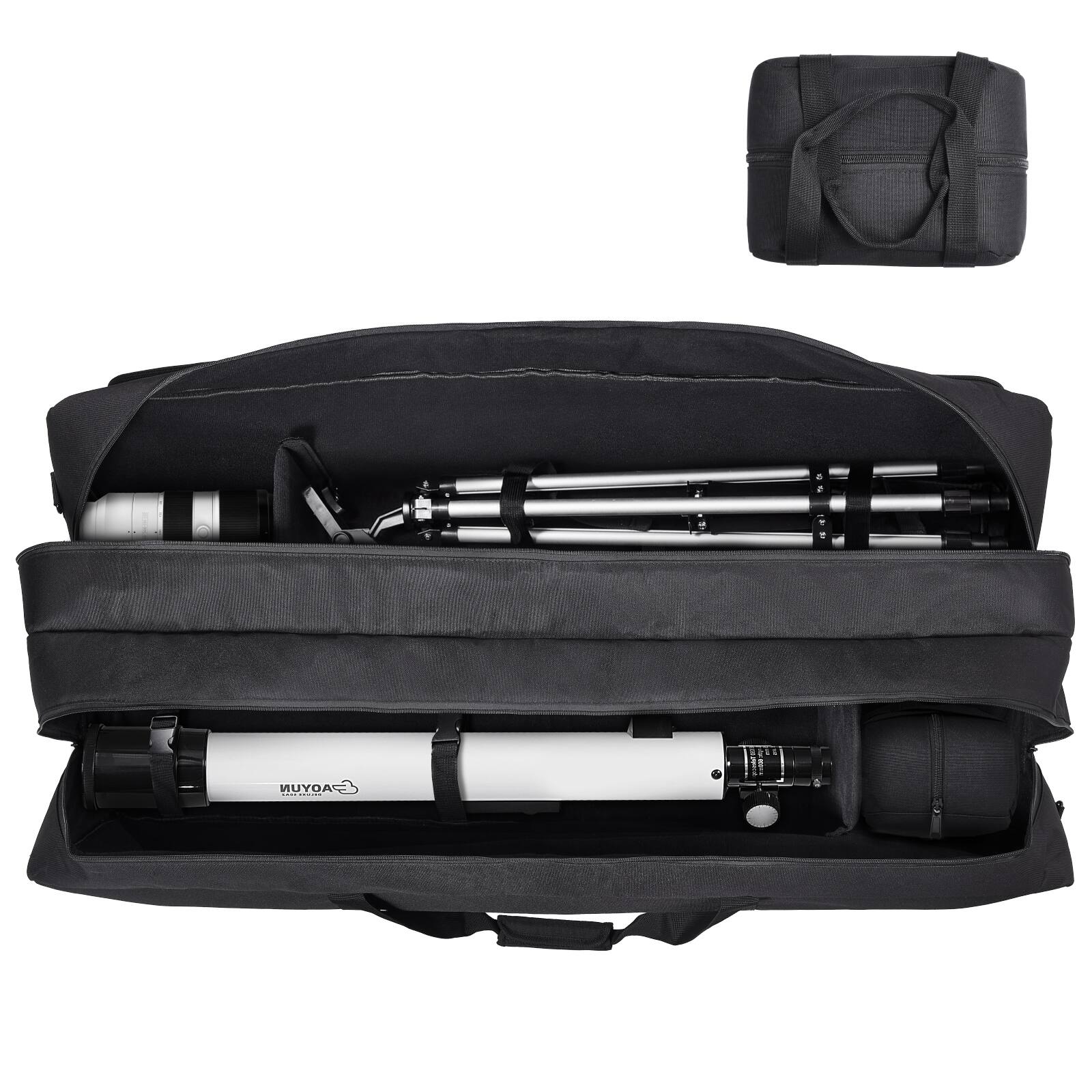 Front. VEVOR - Telescope Case, 41", Telescope Large Storage Bag with Fixed Buckles, Multi-Pocket and Detachable Divider - Black.