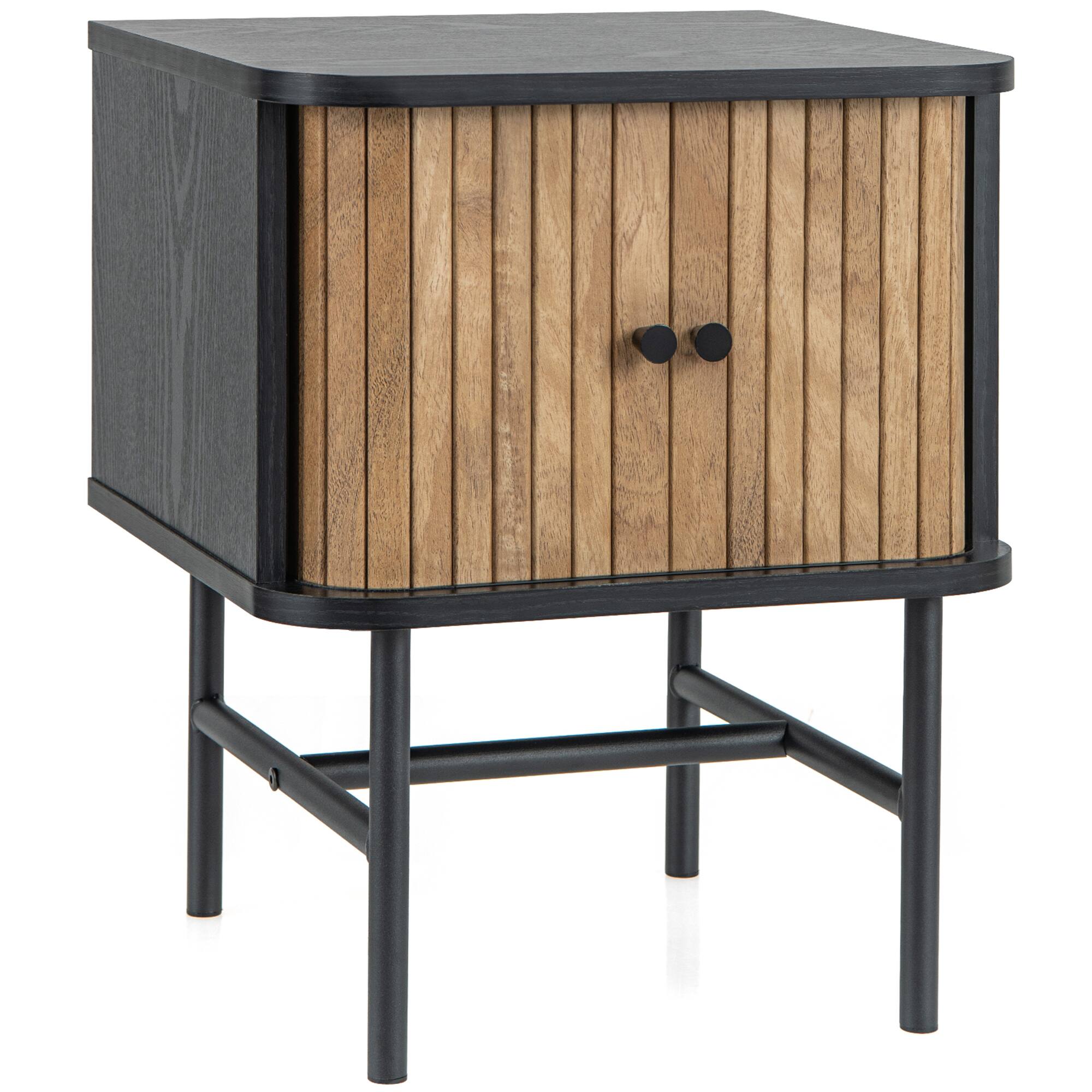 Alt View 19. Costway - Set of 2 Nightstand Compact Modern End Side Table with Sliding Doors - Black.