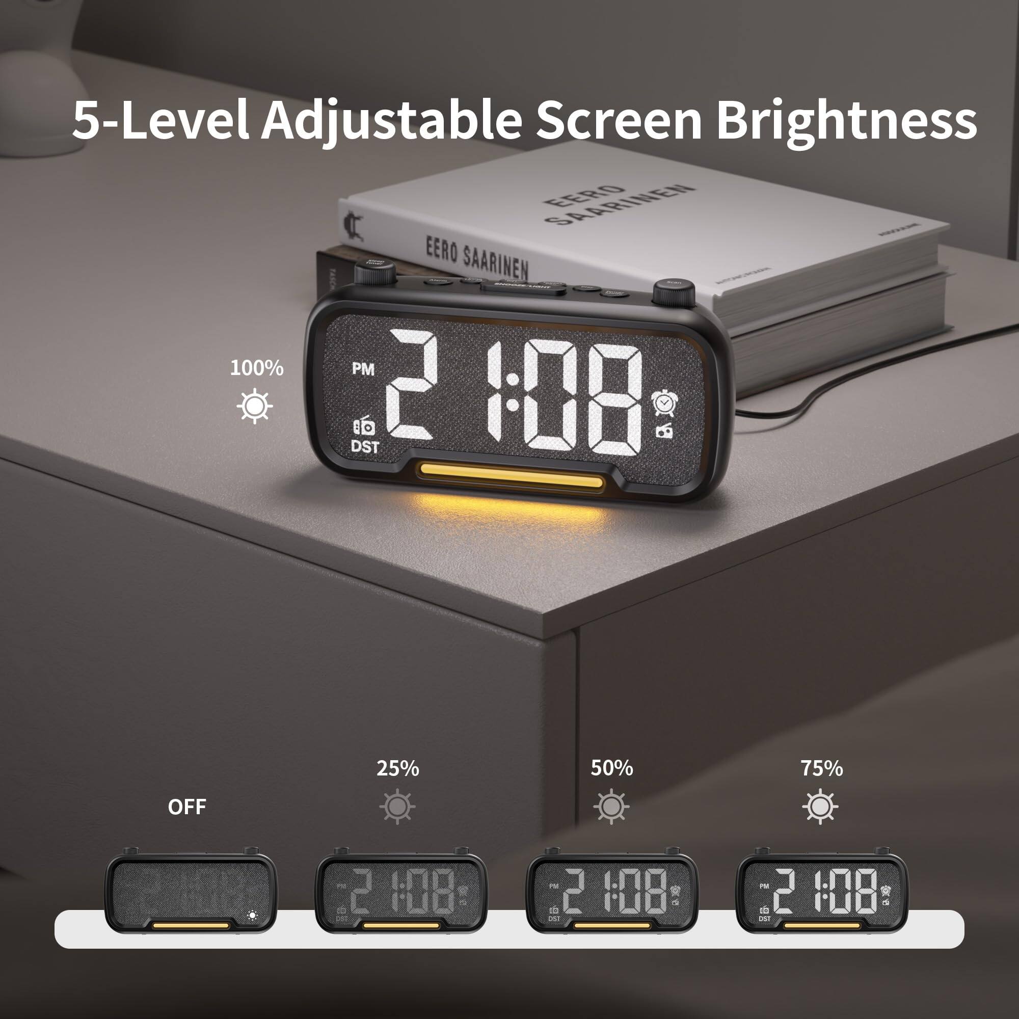 5-Level Adjustable Screen Brightness

EERO SAARINEN

100% PM 2:08 DST

25% 50% 75% OFF

2:08 2:08 2:08