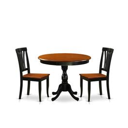 East West Furniture - 3-Piece Table Set Contains a Kitchen Table and 2 Modern Dining Chairs with Slatted Back - Black - Multi-Color