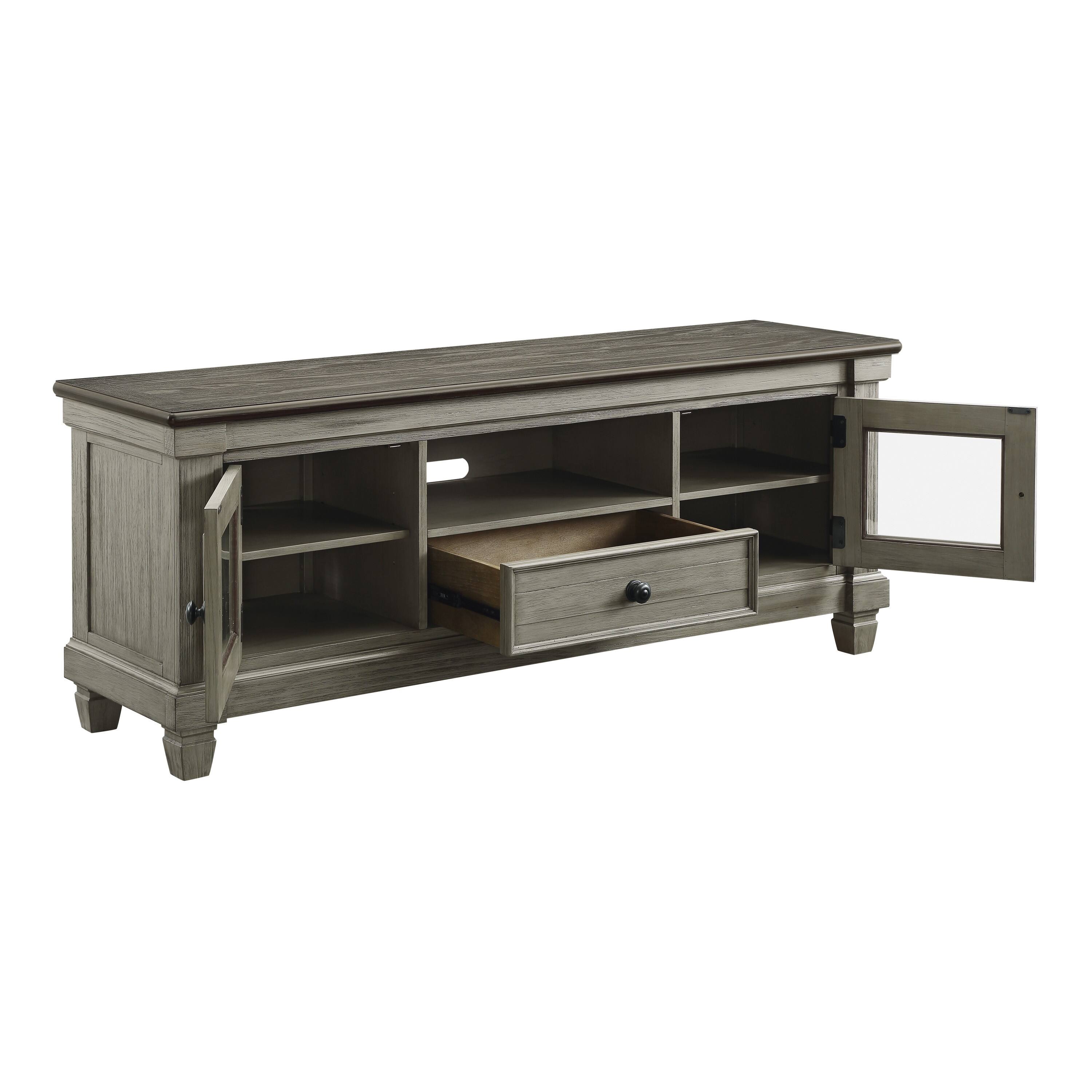 Left. APRILSOUL - 1pc TV Stand with Drawer Storage Cabinets Wooden Living Room Furniture Coffee and Antique Gray Finish TV Console Table - Antique Gray and Coffee.
