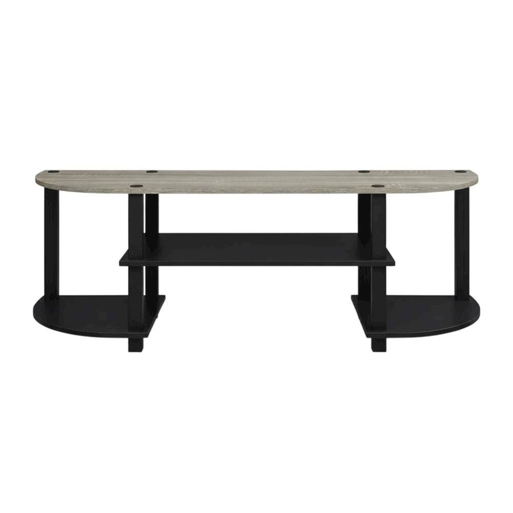 Alt View 3. FurniFact - Wide TV entertainment center in French Oak Grey, black, wood, PVC tubes - White.
