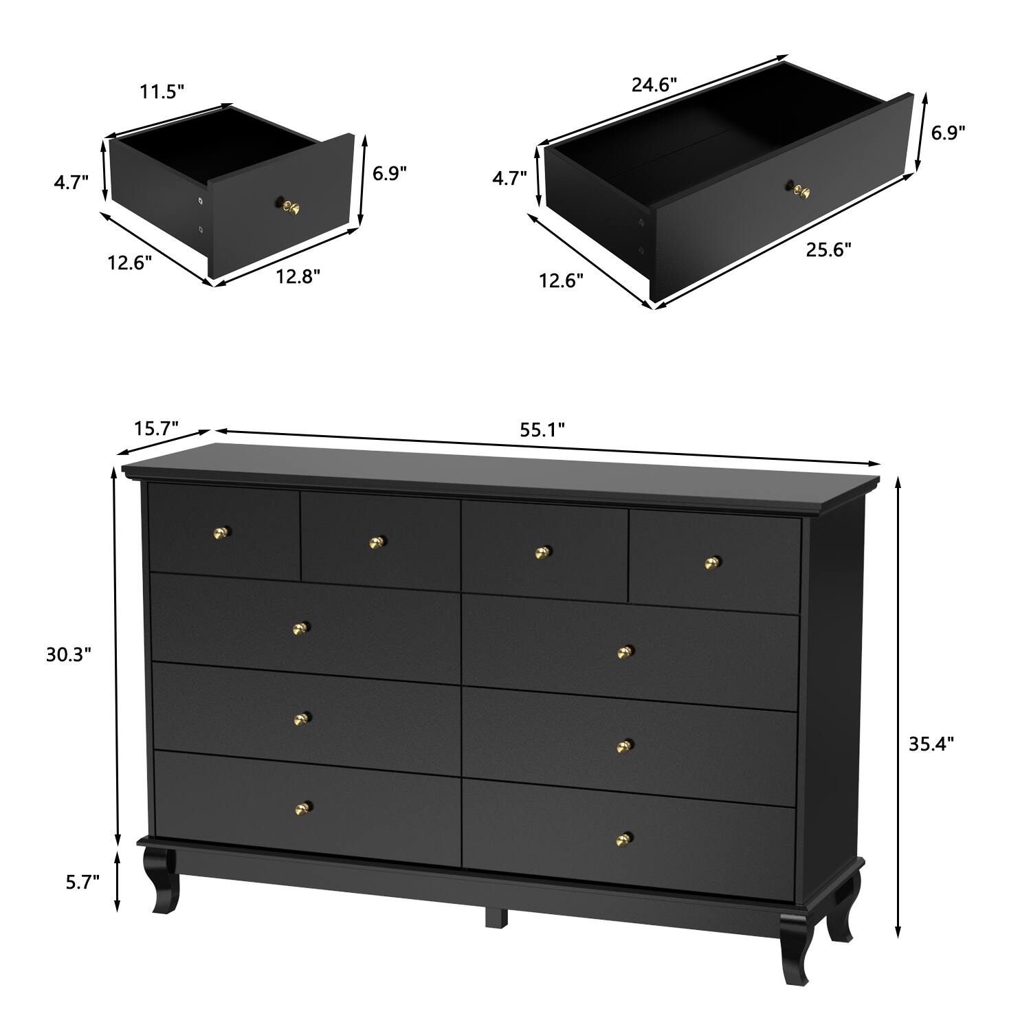 The text on the image reads: 12.6" 12.8" 12.6" 25.6" 15.7" 55.1" 30.3" 35.4" 5.7".