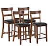 Front. Costway - Costway Set of 4 Barstools Counter Height Chairs w/Leather Seat & Rubber Wood Legs - Brown,Black.