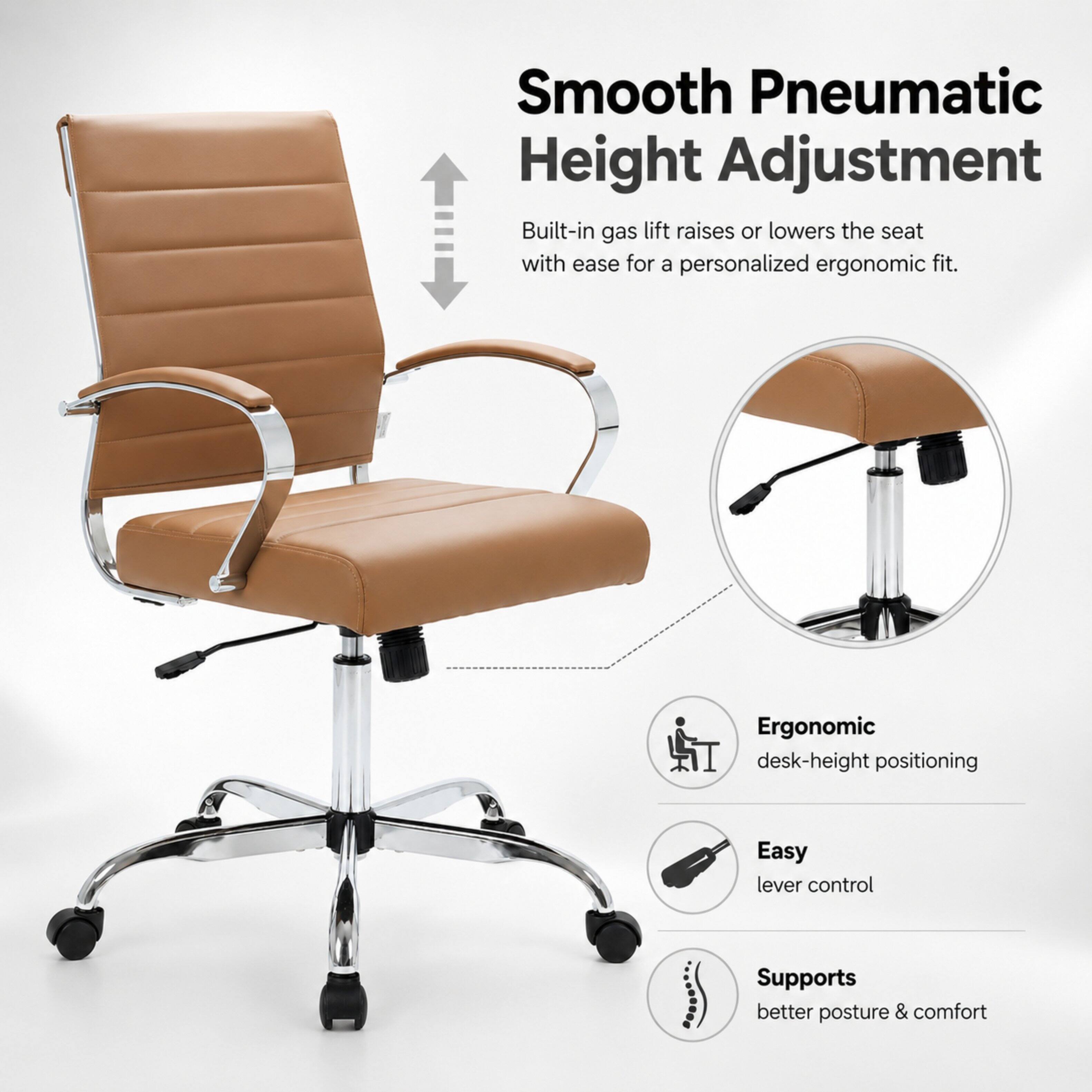 Smooth Pneumatic Height Adjustment  
Built-in gas lift raises or lowers the seat with ease for a personalized ergonomic fit.  
Ergonomic desk-height positioning  
Easy lever control  
Supports better posture & comfort