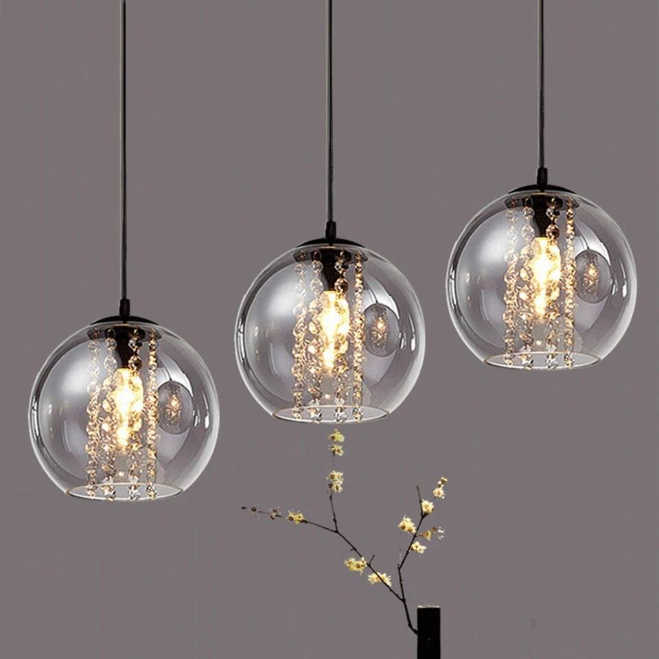 Angle. Home Collection - 3-Light European Crystal Bead Chandelier Modern Ceiling Fixture with 80cm Adjustable Chain.
