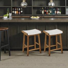 Hivvago - 2-Piece Dining Bar Stools with Natural Seaweed Woven Seats - Beige