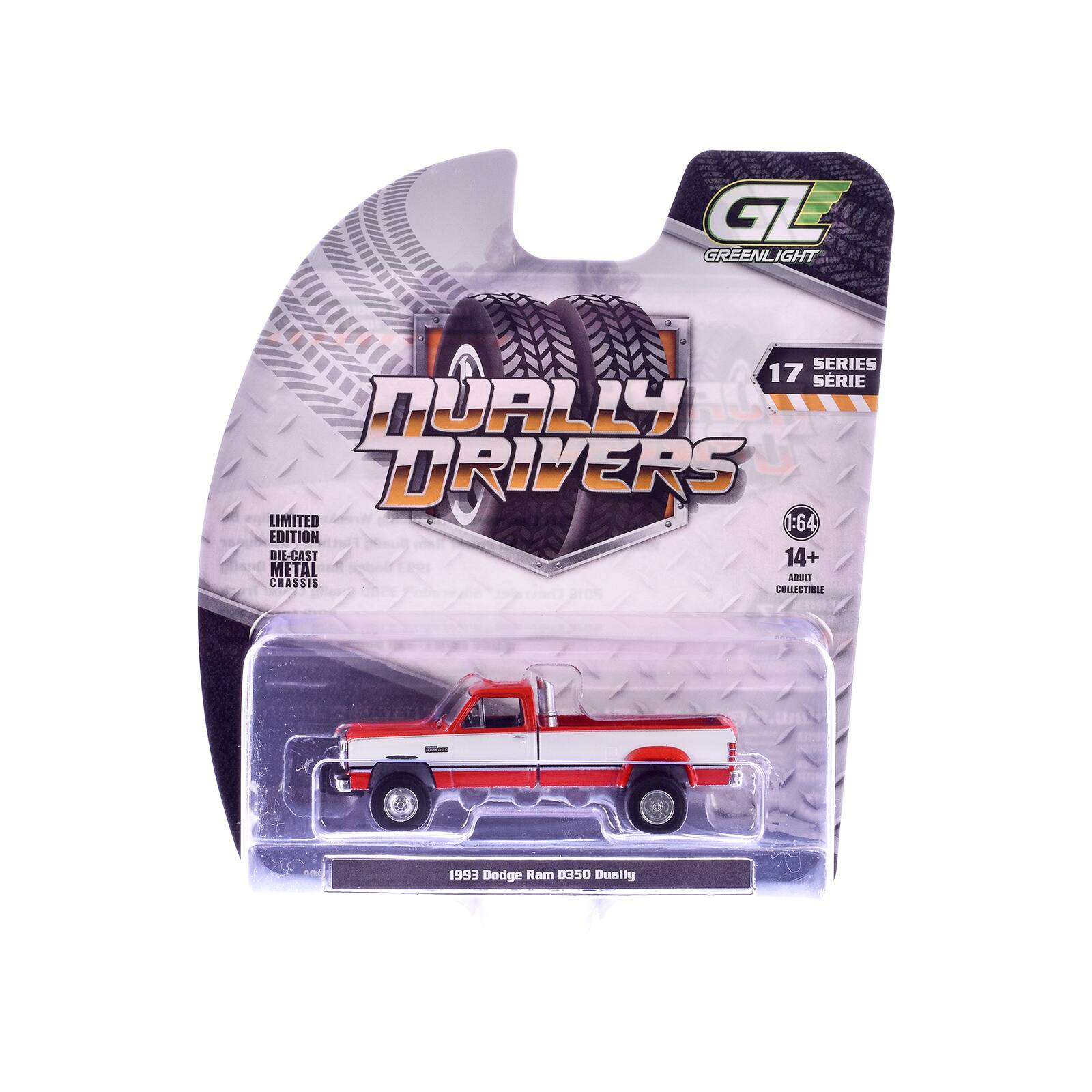 GL GREENLIGHT  
SERIES 17 SERIES  
NURALLY DRIVERS LIMITED 1:64 EDITION DIE-CAST METAL ADULT CHASSIS COLLECTIBLE  
1993 Dodge Ram 0350 Dually