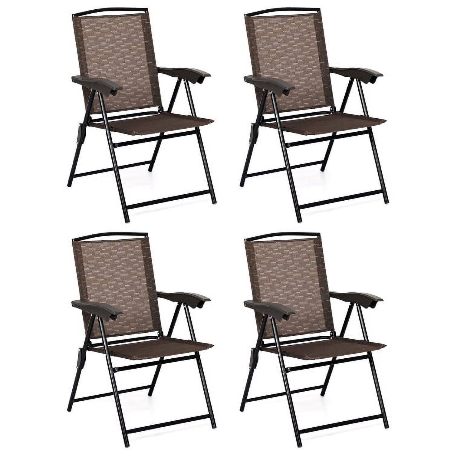 Alt View 5. Pefilos - 4 Pieces Folding Dining Chairs with Steel Armrests and Sling Back, Outdoor Stackable Dining Chairs for All Weather - Brown.