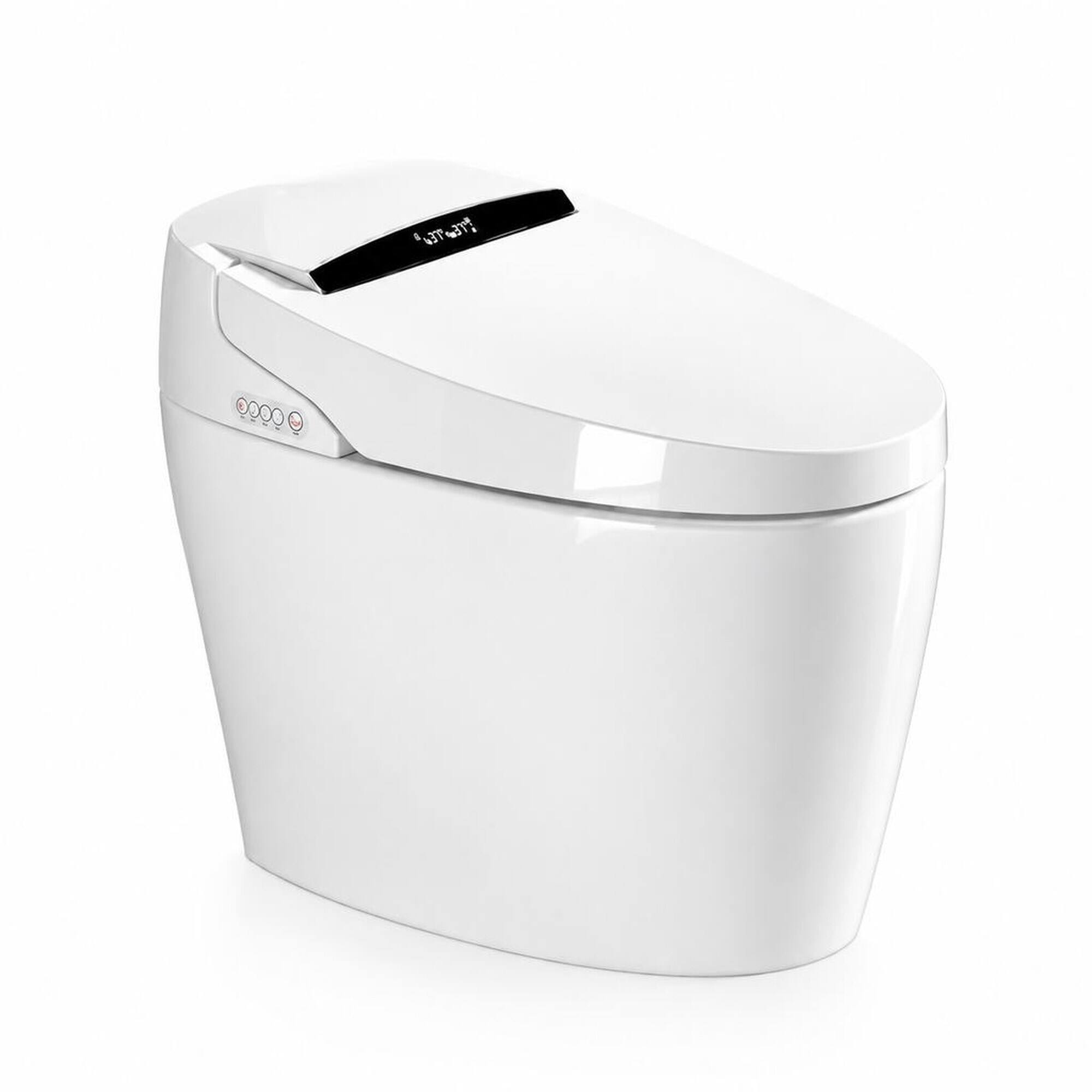 Front. RYHNUYNE - Smart Toilet With Heated Bidet Seat, Auto Open Close Warm Water Dryer Sanitary Fixture For Home Bathroom Daily Use - White.