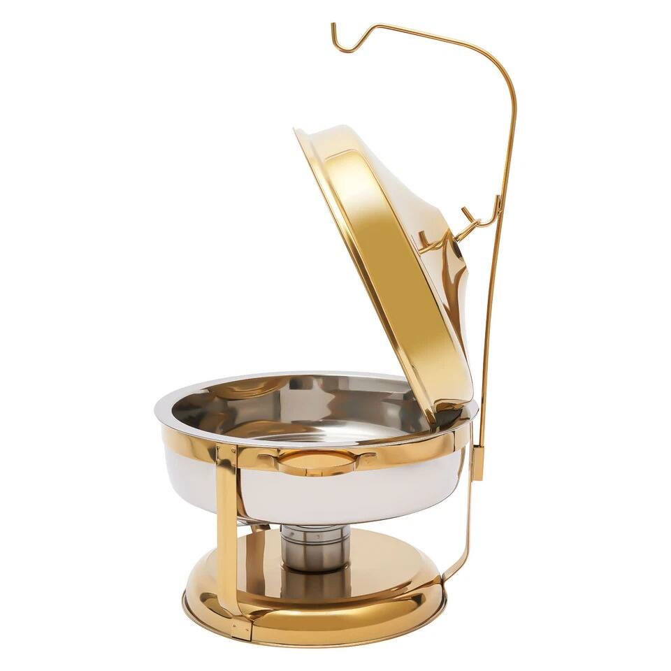 Alt View 1. Home Collection - 9L Round Chafing Dish Food Warmer Server Dish with Top Lid – Stainless Steel Buffet Server - Gold.