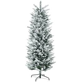 Homcom - Tall Flocked Artificial Christmas Tree Holiday Décor with 477 Snow Branches, Auto Open, Steel Base - Green