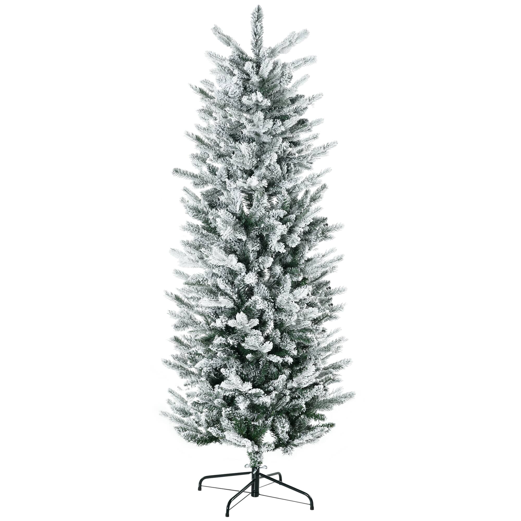 Front. Homcom - Tall Flocked Artificial Christmas Tree Holiday Décor with 477 Snow Branches, Auto Open, Steel Base - green.