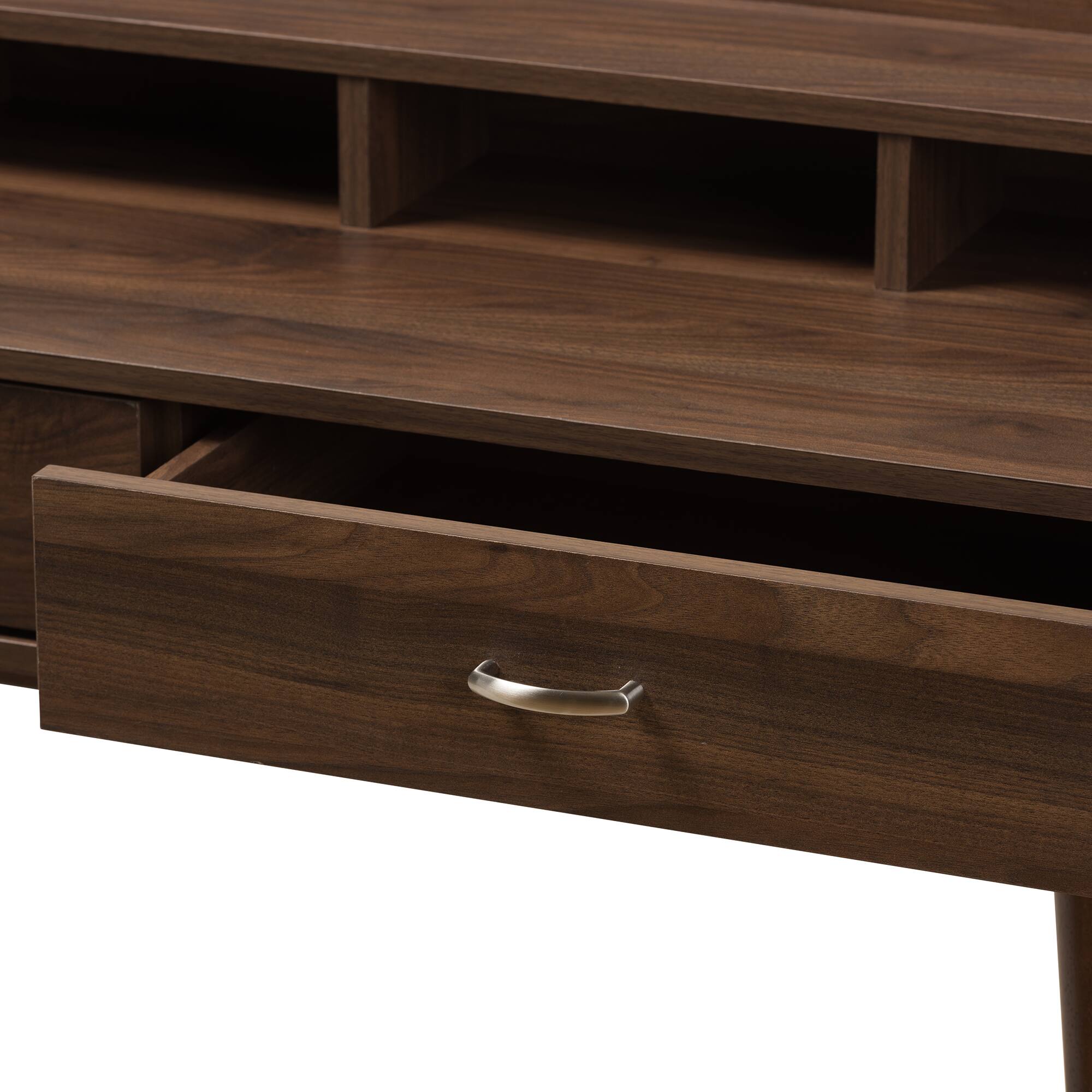 Alt View 2. Baxton Studio - Disa Mid-Century Modern Finished 2-Drawer Desk - Brown.
