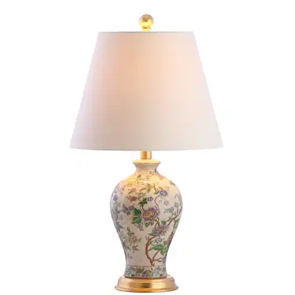Front. Jonathan Y - Grace 24" French Country Cottage Ceramic/Iron Floral Urn LED Table Lamp, Multi/Gold - Multi-colored.