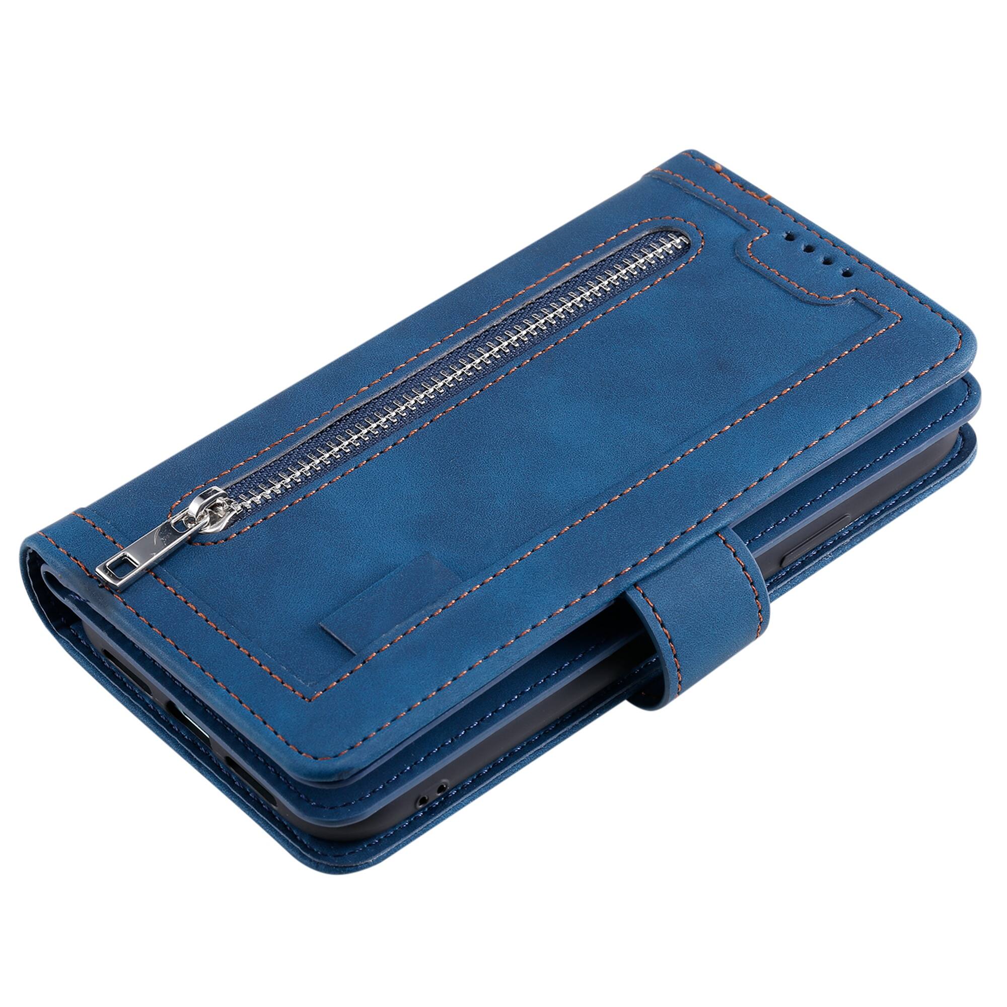 Alt View 2. Dteck - Multi-Functional Wallet Case for Samsung Galaxy S26+, 9 Card Slots Zipper Pocket Stand Premium Leather Cover+Strap - Darkblue.