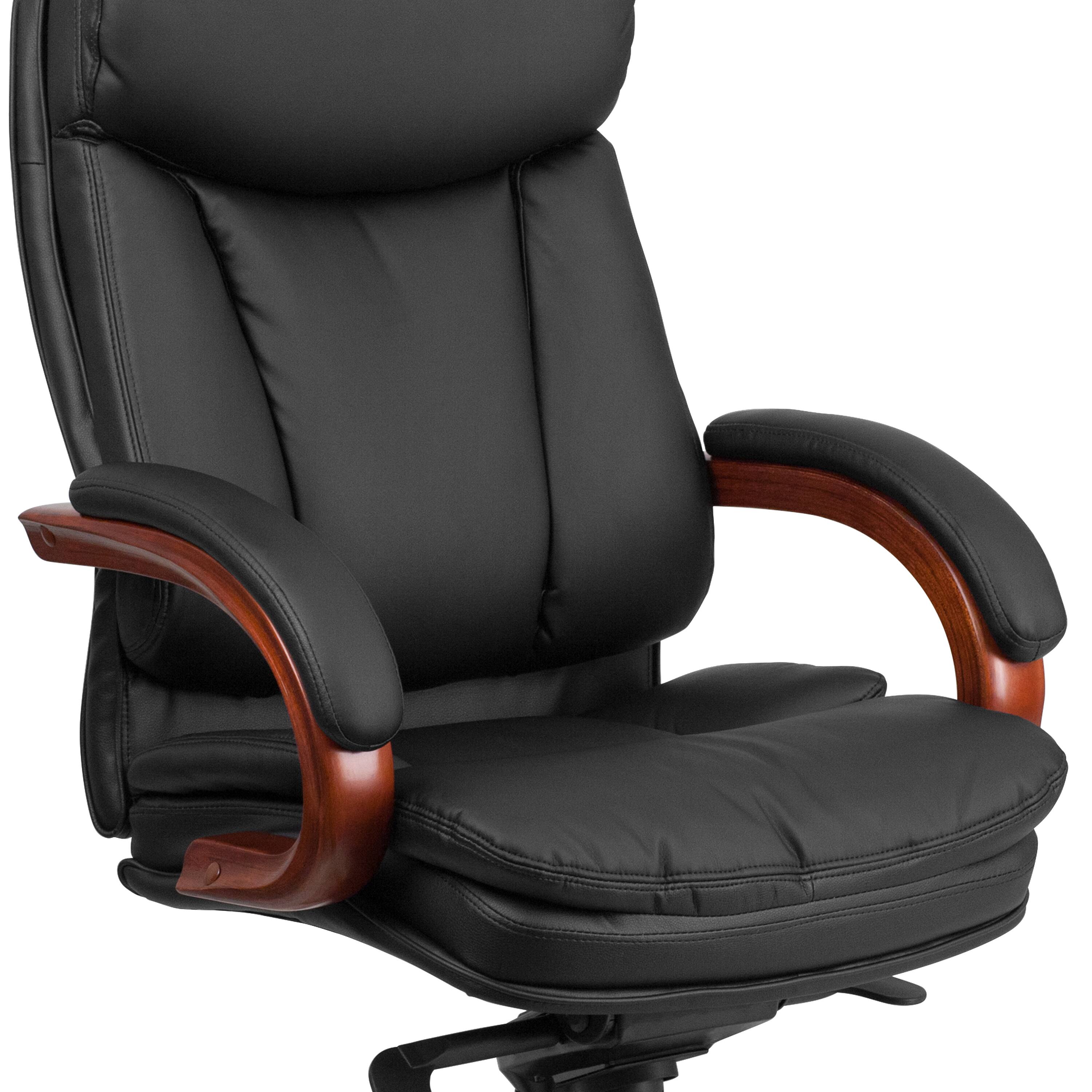 Alt View 8. Emma + Oliver - High Back Leather Executive Swivel Ergonomic Office Chair with Synchro-Tilt Mechanism, Mahogany Wood Base and Arms - Black.