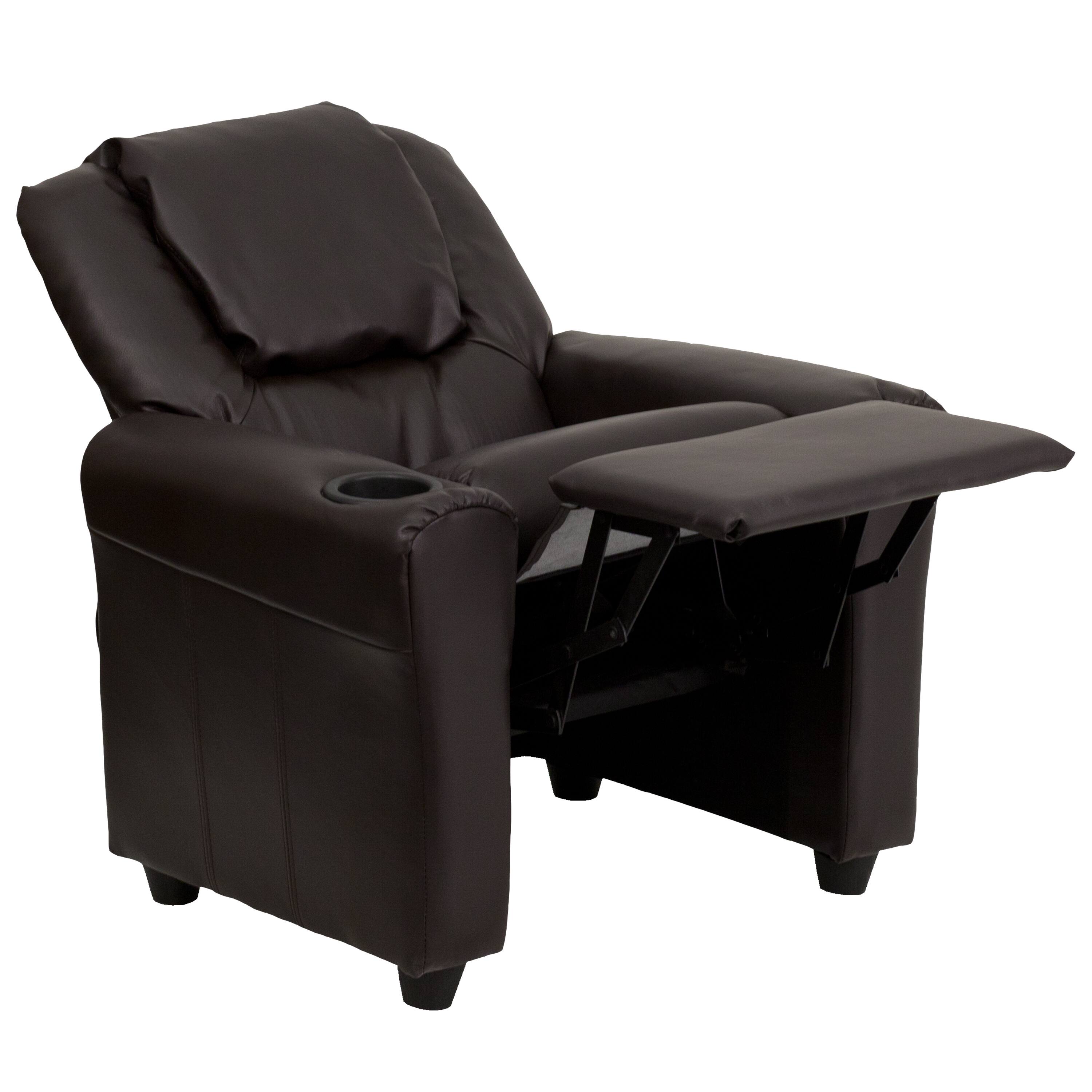 Alt View 10. Emma + Oliver - Contemporary Kids Recliner with Cup Holder and Headrest - Brown LeatherSoft.