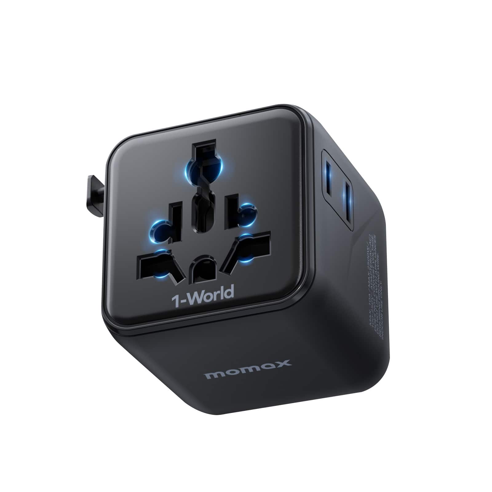 Momax - Mini Universal Travel Adapter Worldwide 2 AC All in One Travel Plug Adapter UK AUS JP, US to Europe Adaptor(No USB Port) - Black