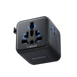 Momax - Mini Universal Travel Adapter Worldwide 2 AC All in One Travel Plug Adapter UK AUS JP, US to Europe(No USB Port) - Black